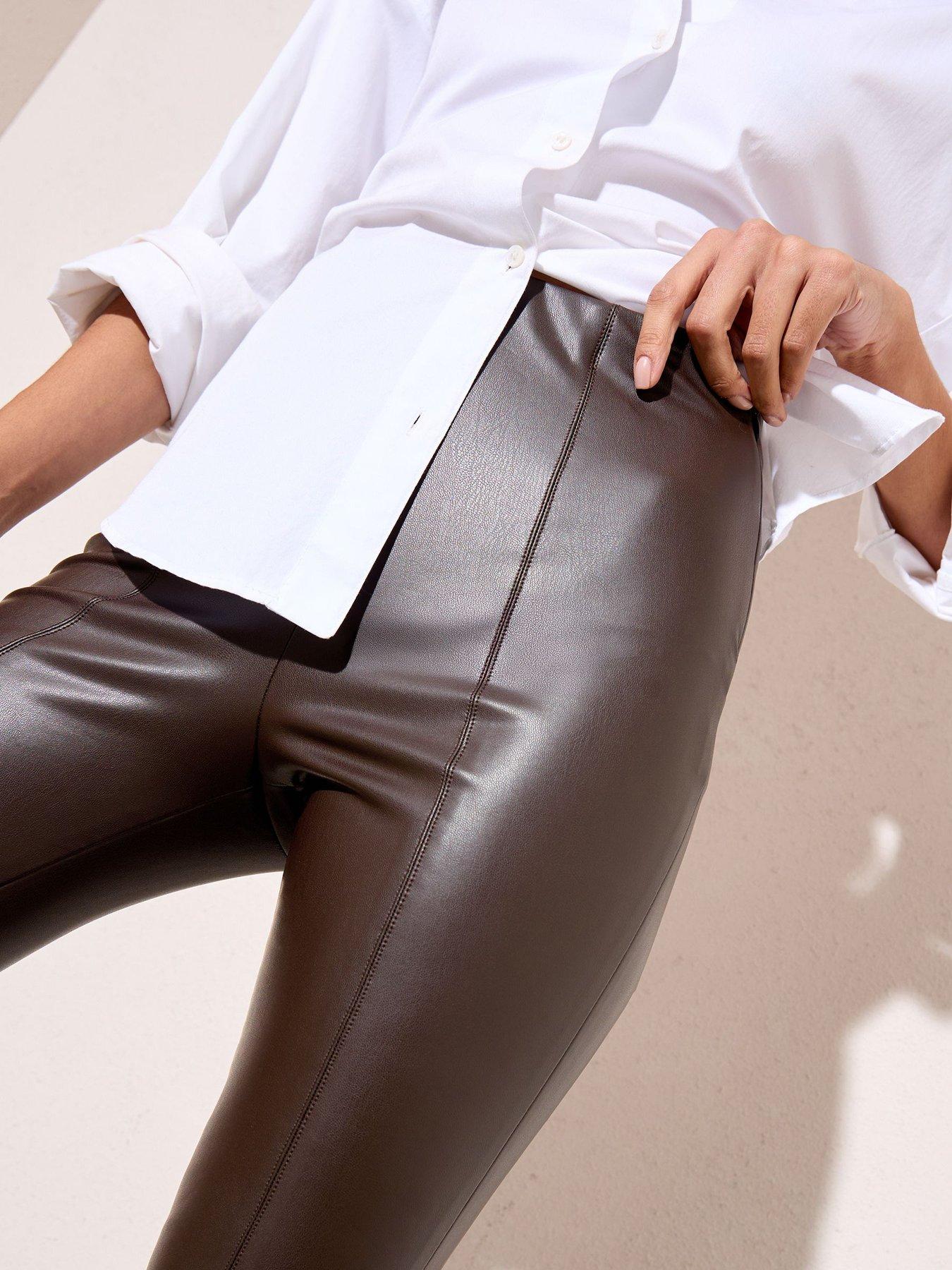 Image 3 of 4 of Friends Like These Chocolate Brown Faux Leather Pu Leggings