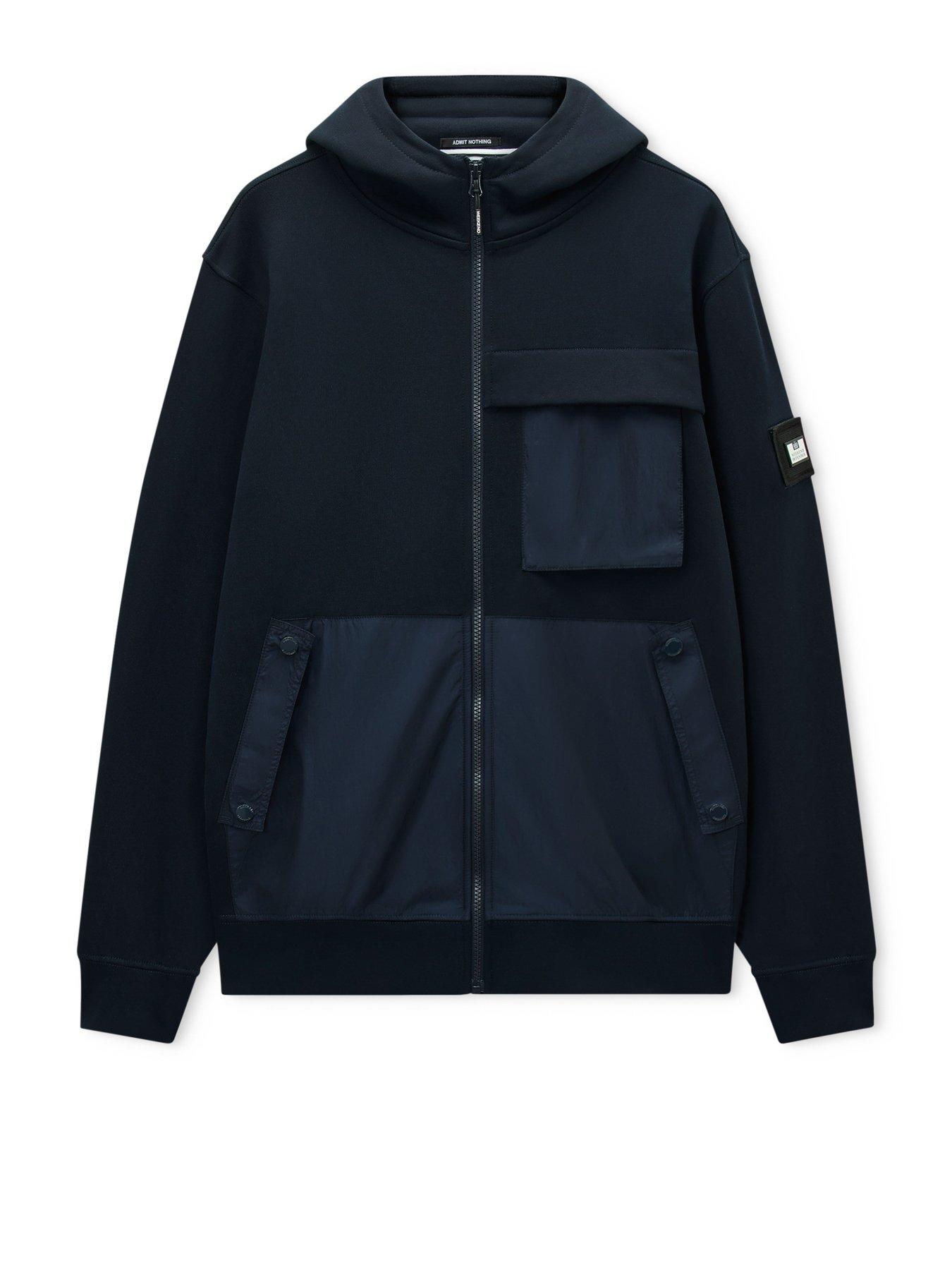 Image 4 of 6 of Weekend Offender Mens Daponte Full Zip Contrast Panel Hoodie - Navy