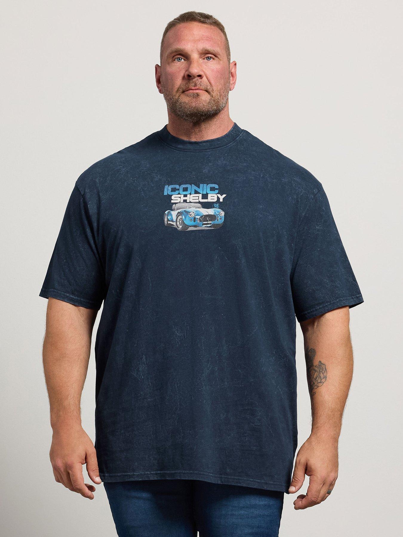 Badrhino Mens Extra Long Acid Wash Graphic T-Shirt - Blue