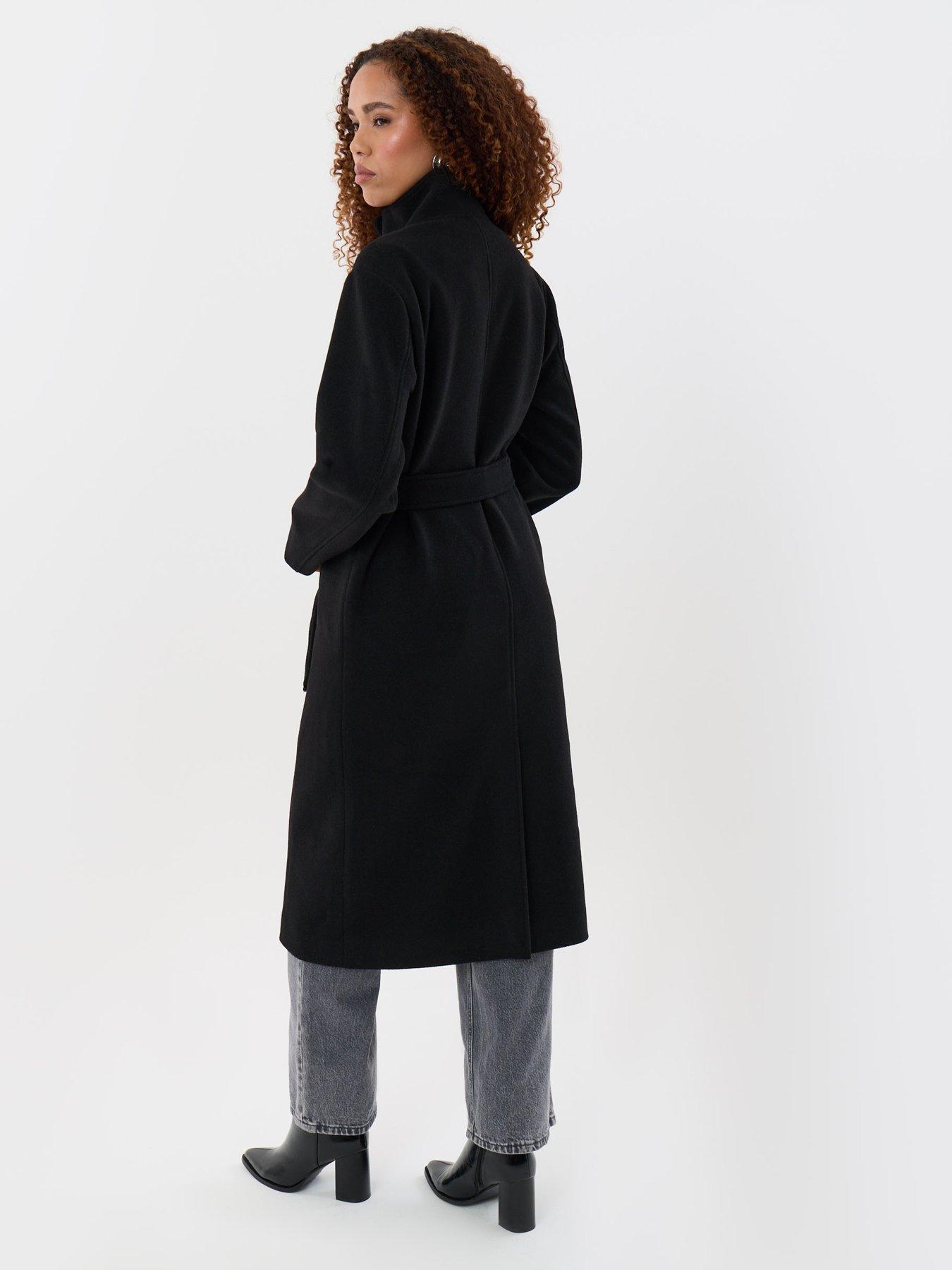 Image 2 of 4 of Threadbare Womens Funnel Neck Belted Longline Jacket - Black