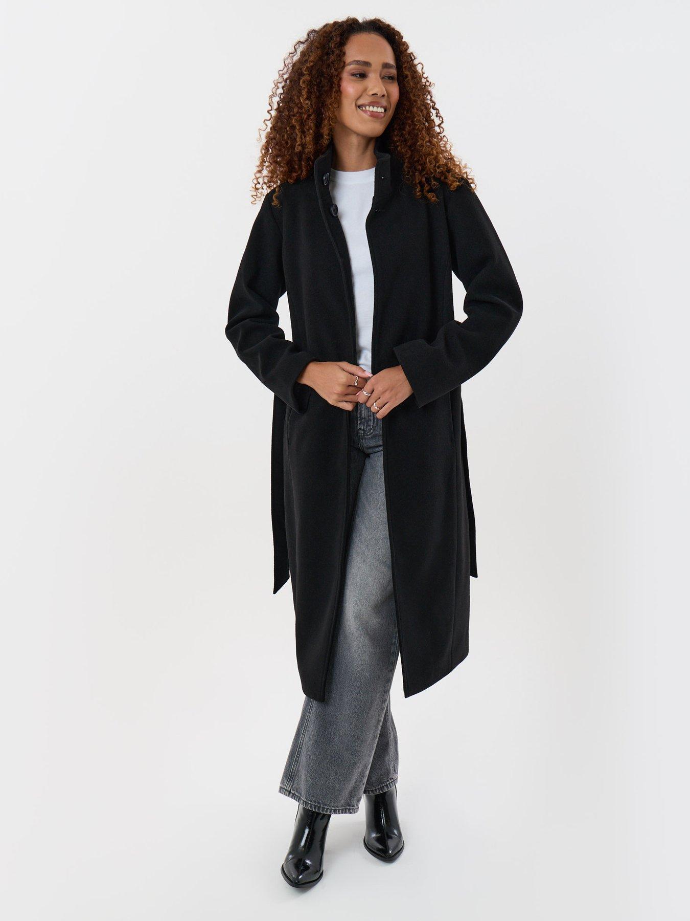 Image 3 of 4 of Threadbare Womens Funnel Neck Belted Longline Jacket - Black