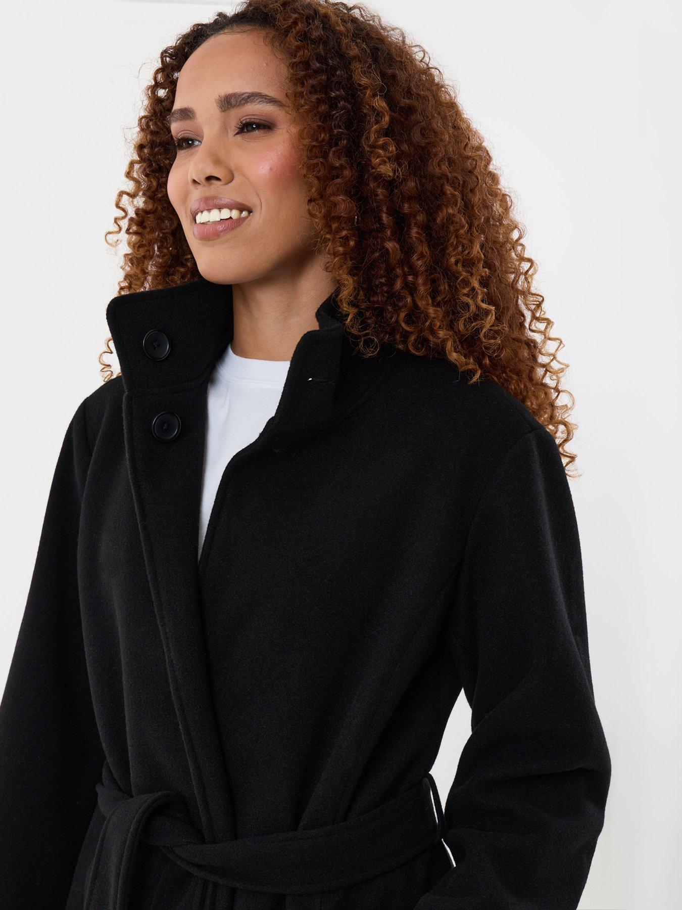 Image 4 of 4 of Threadbare Womens Funnel Neck Belted Longline Jacket - Black