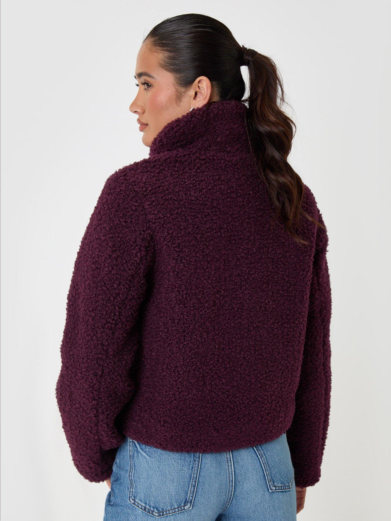 Image 2 of 4 of Threadbare Funnel Neck Borg Bomber Jacket In Plum