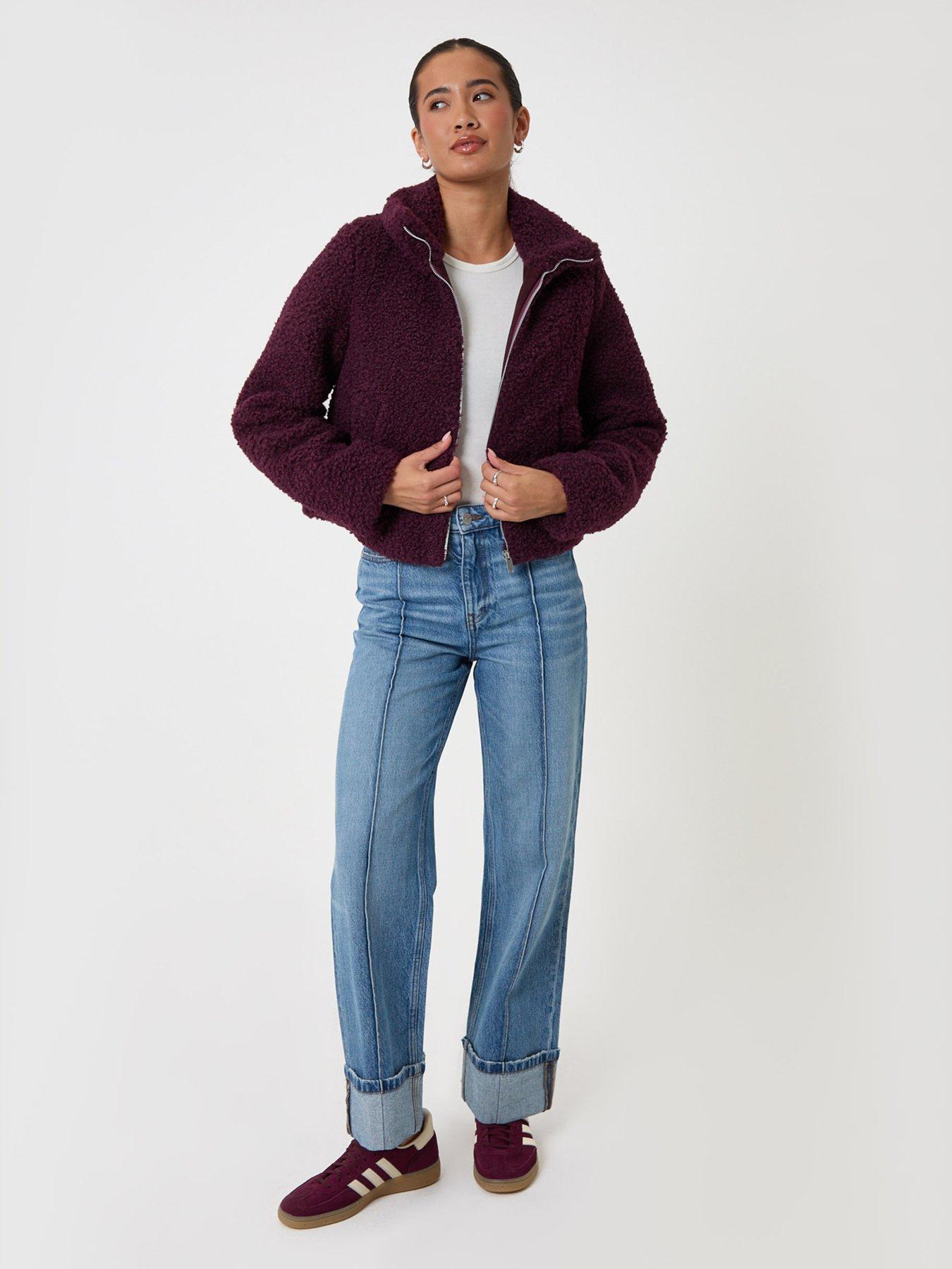 Image 3 of 4 of Threadbare Funnel Neck Borg Bomber Jacket In Plum
