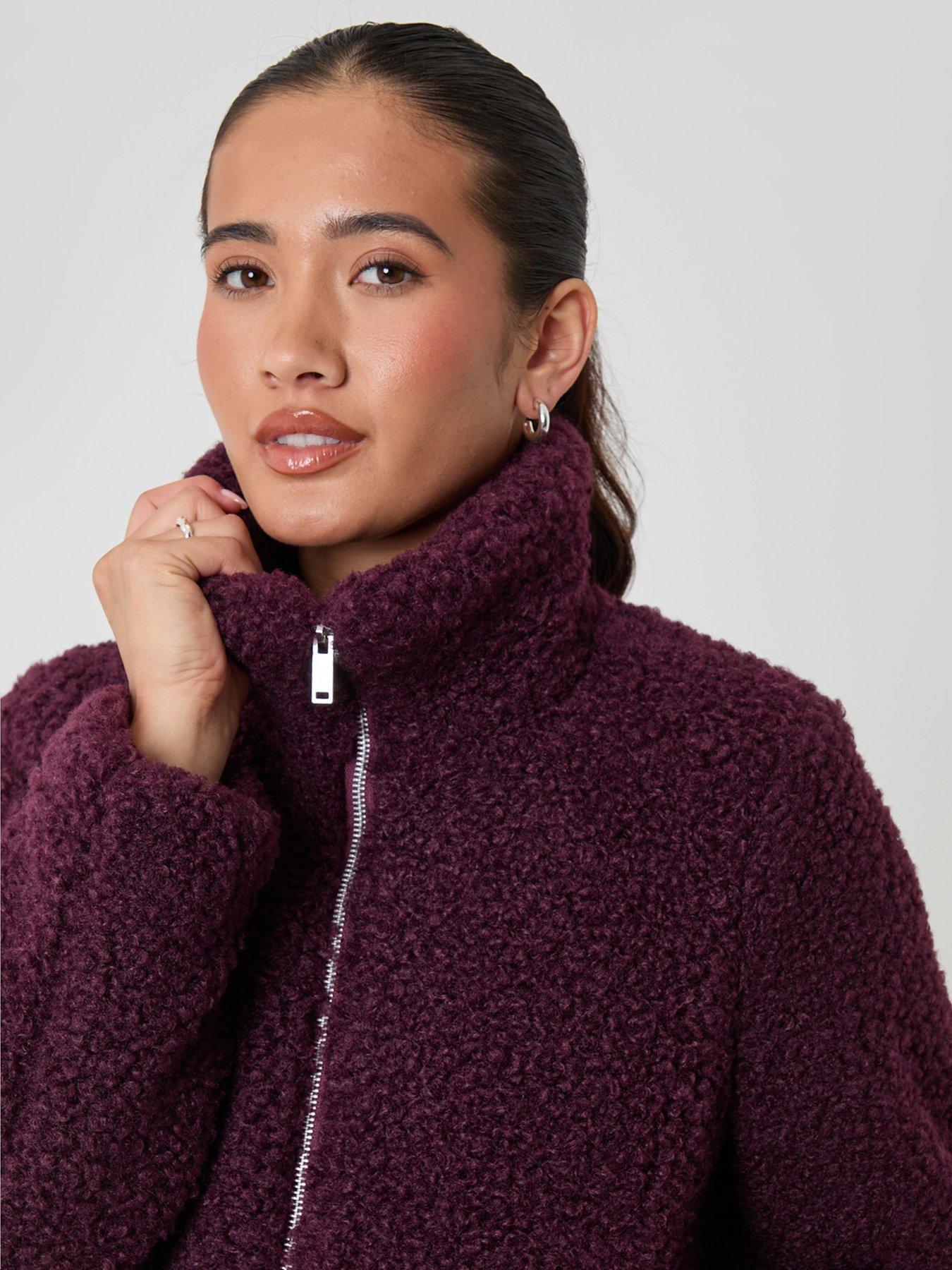 Image 4 of 4 of Threadbare Funnel Neck Borg Bomber Jacket In Plum