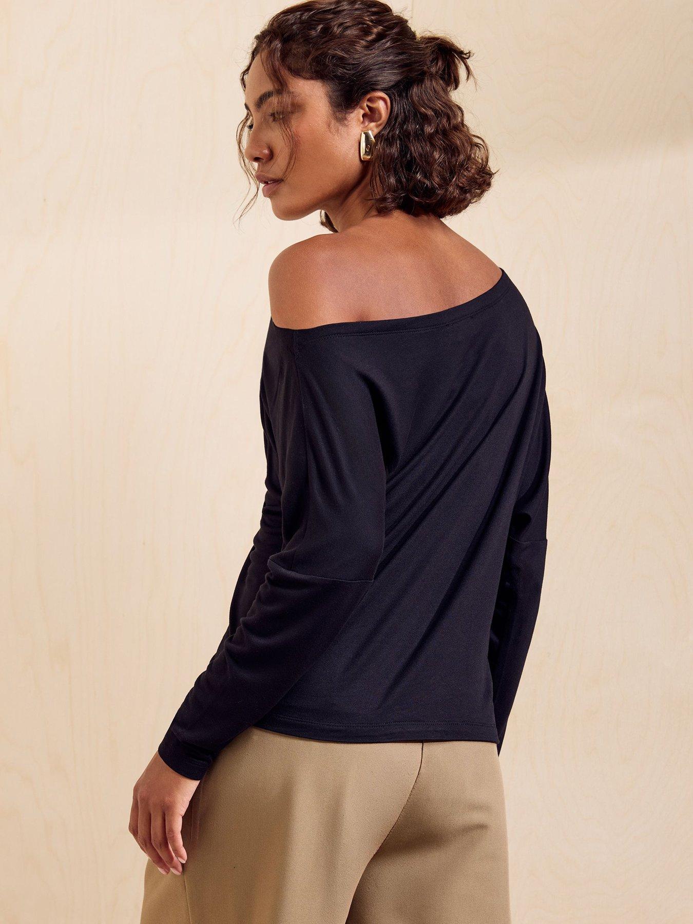 Image 2 of 5 of Friends Like These Womens Off-Shoulder Stretch Jersey Long Sleeve Top - Black