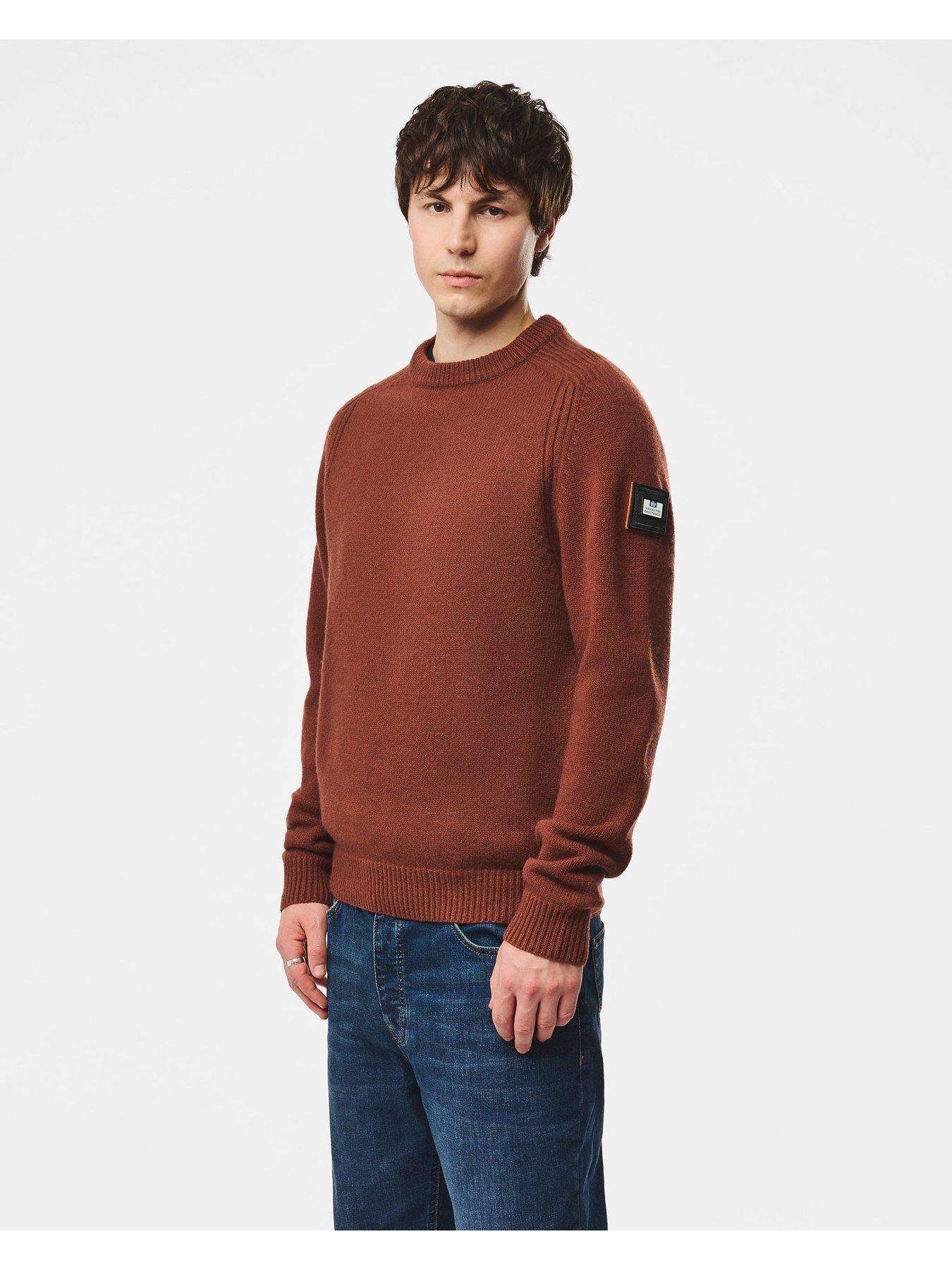 Image 1 of 6 of Weekend Offender Mens Zagreb Wool-Rich Raglan Jumper - Brown