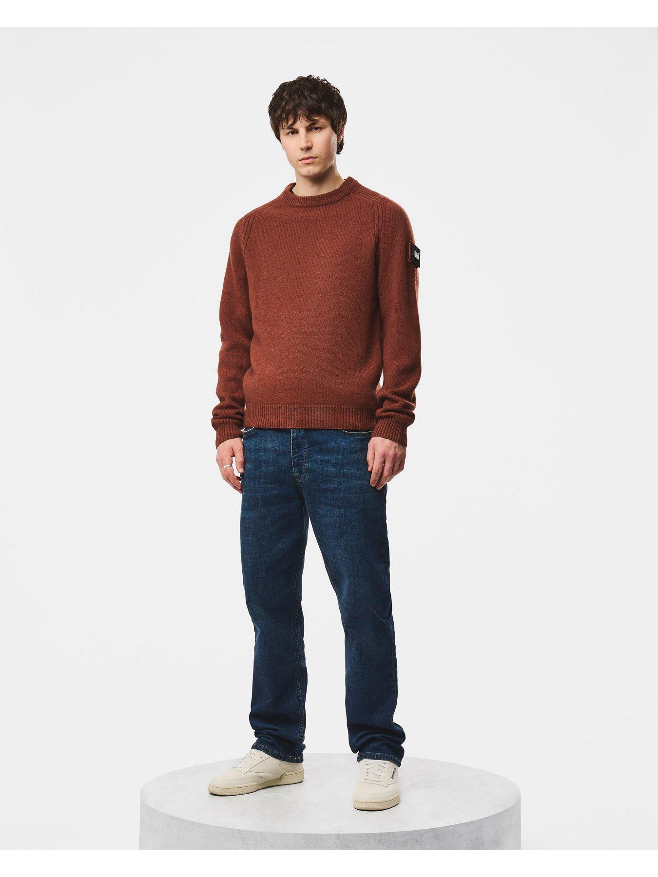 Image 2 of 6 of Weekend Offender Mens Zagreb Wool-Rich Raglan Jumper - Brown