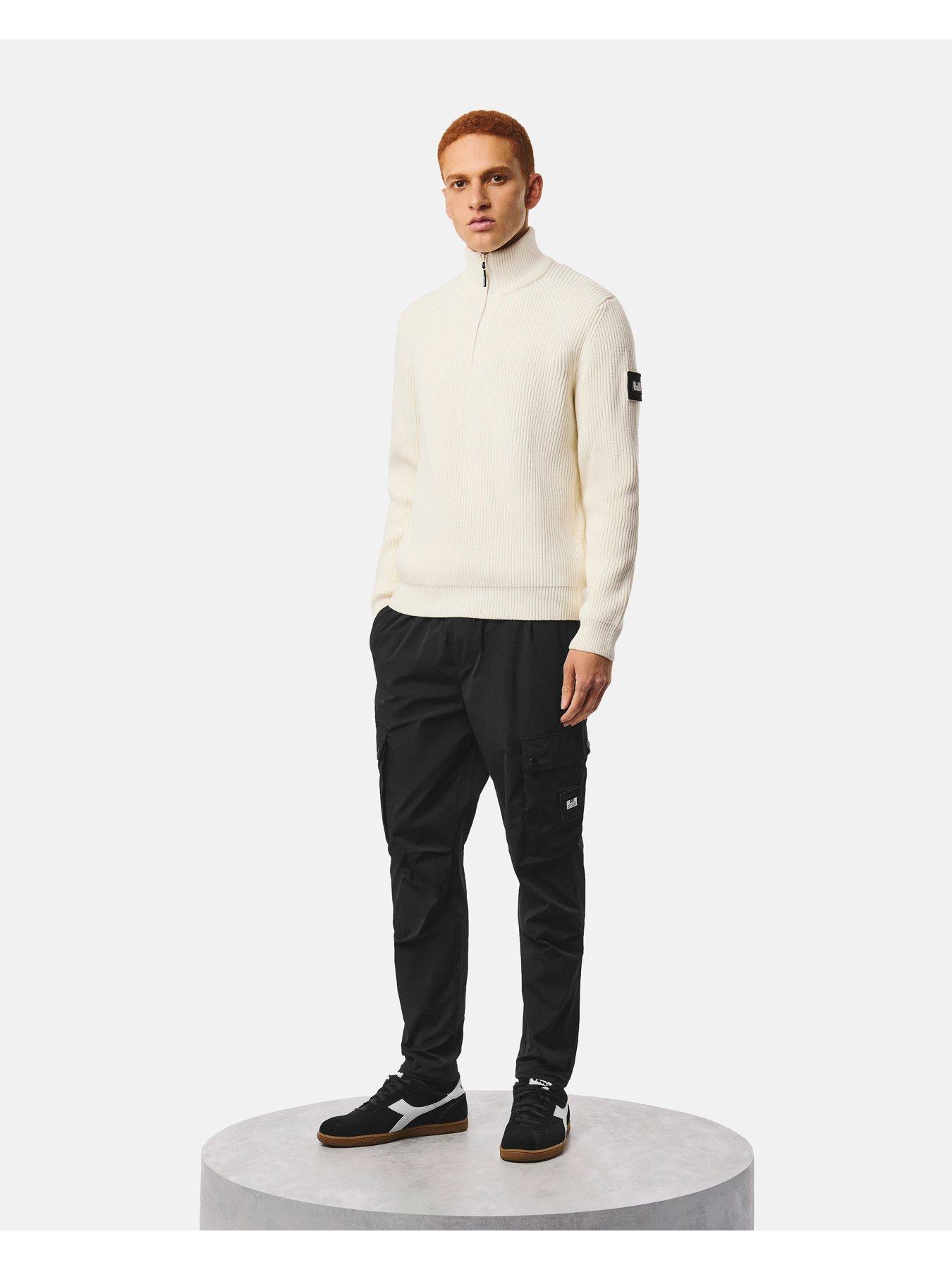 Image 3 of 7 of Weekend Offender Mens Rib Knit 1/4 Zip Funnel Neck Jumper - Cream