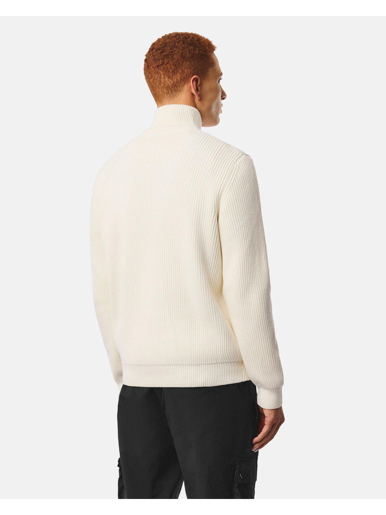 Image 4 of 7 of Weekend Offender Mens Rib Knit 1/4 Zip Funnel Neck Jumper - Cream
