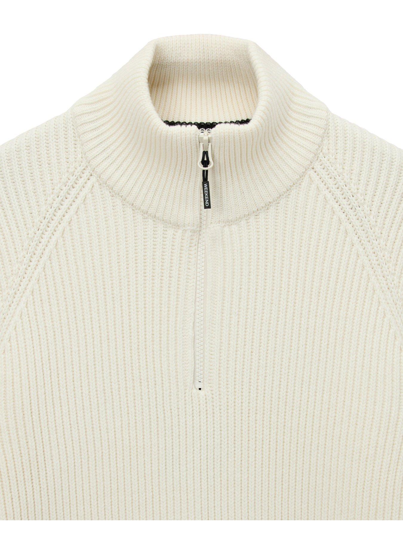 Image 6 of 7 of Weekend Offender Mens Rib Knit 1/4 Zip Funnel Neck Jumper - Cream