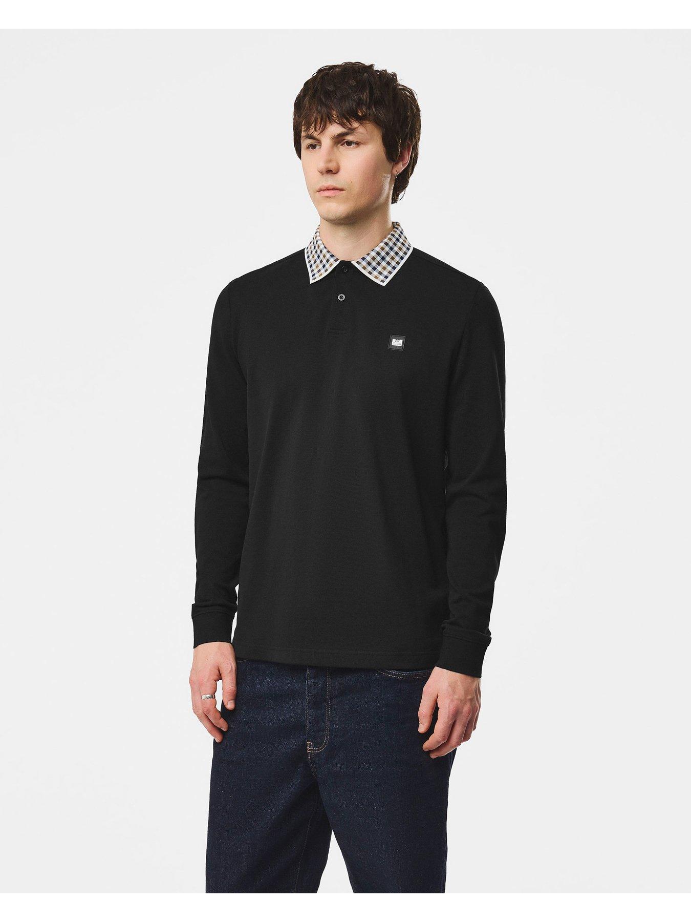 Image 1 of 6 of Weekend Offender Mens Lindley Contrast Collar Long Sleeve Rugby Shirt - Black