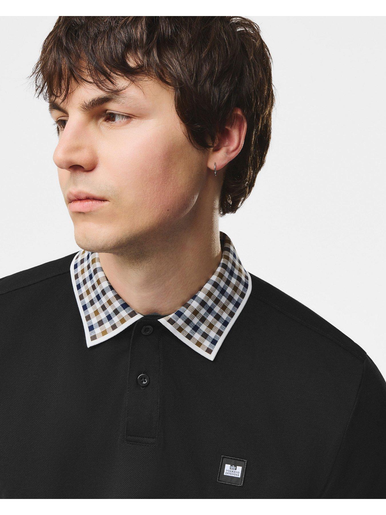 Image 2 of 6 of Weekend Offender Mens Lindley Contrast Collar Long Sleeve Rugby Shirt - Black
