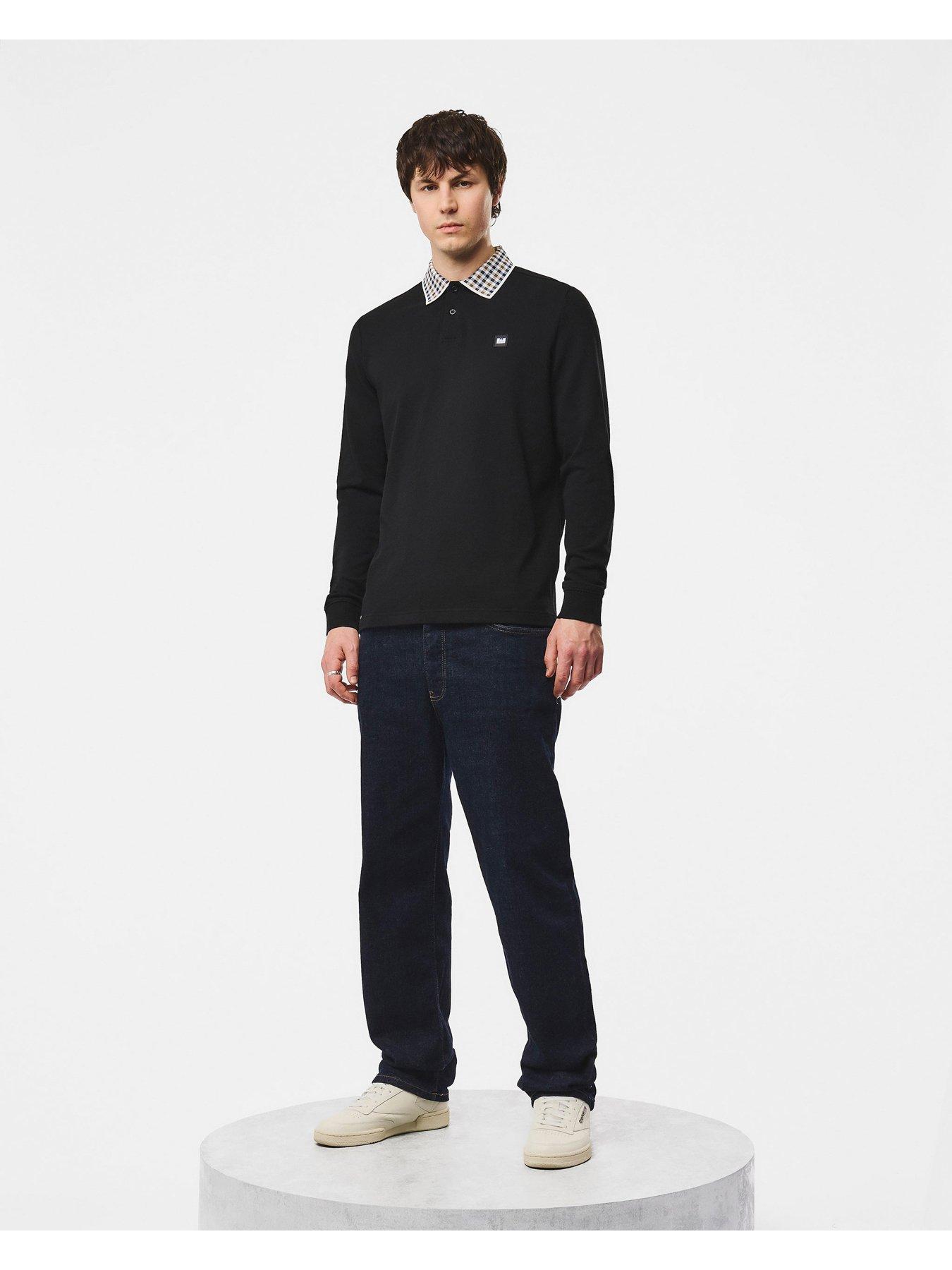 Image 3 of 6 of Weekend Offender Mens Lindley Contrast Collar Long Sleeve Rugby Shirt - Black