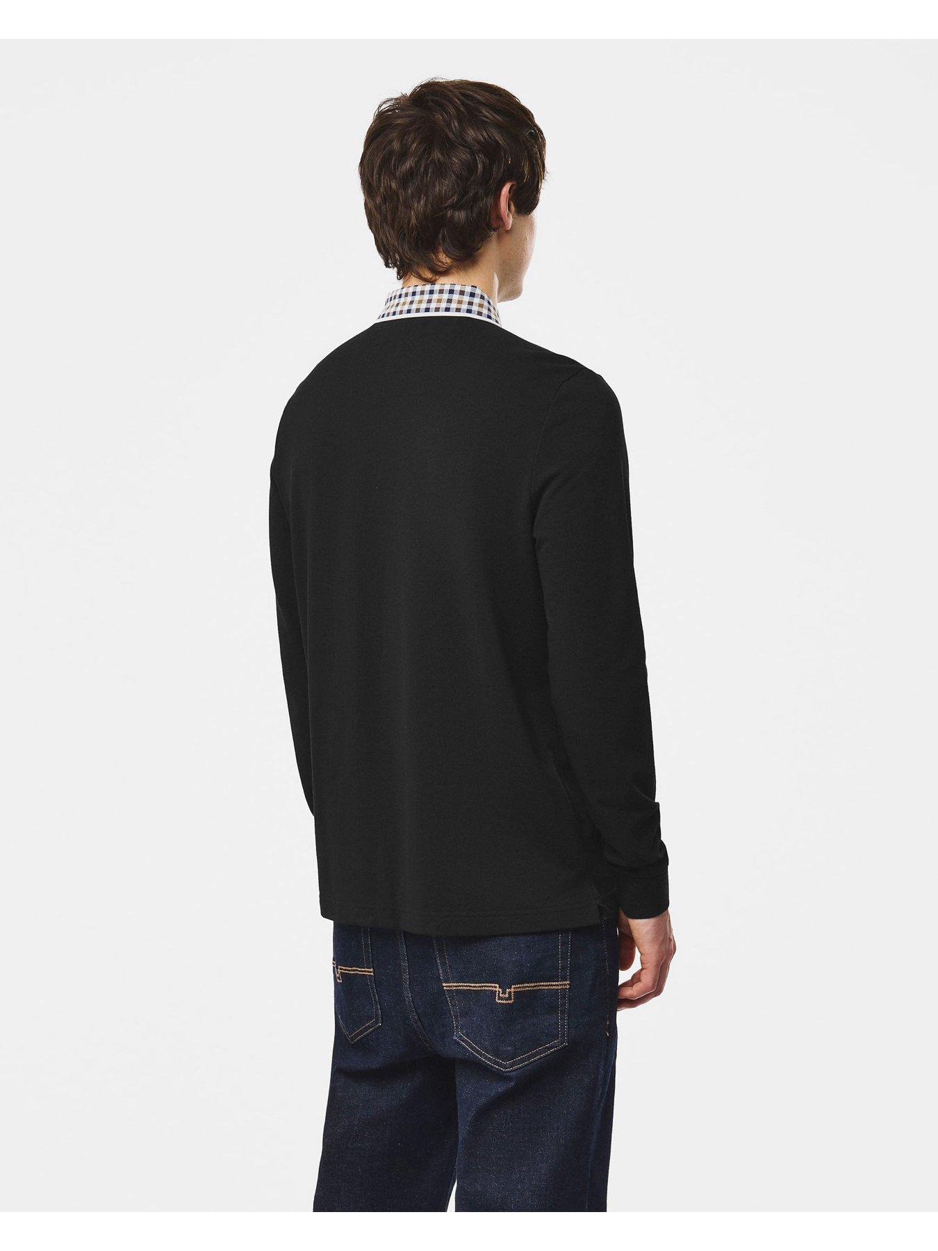 Image 4 of 6 of Weekend Offender Mens Lindley Contrast Collar Long Sleeve Rugby Shirt - Black