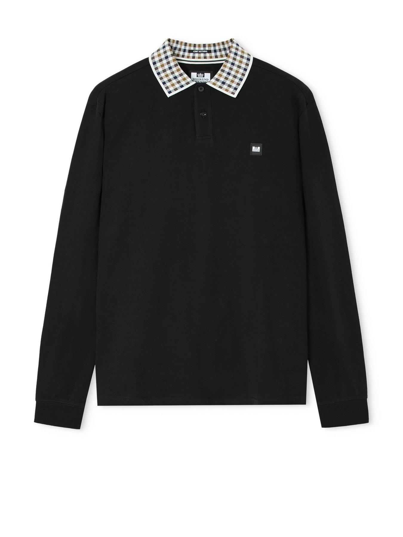 Image 5 of 6 of Weekend Offender Mens Lindley Contrast Collar Long Sleeve Rugby Shirt - Black