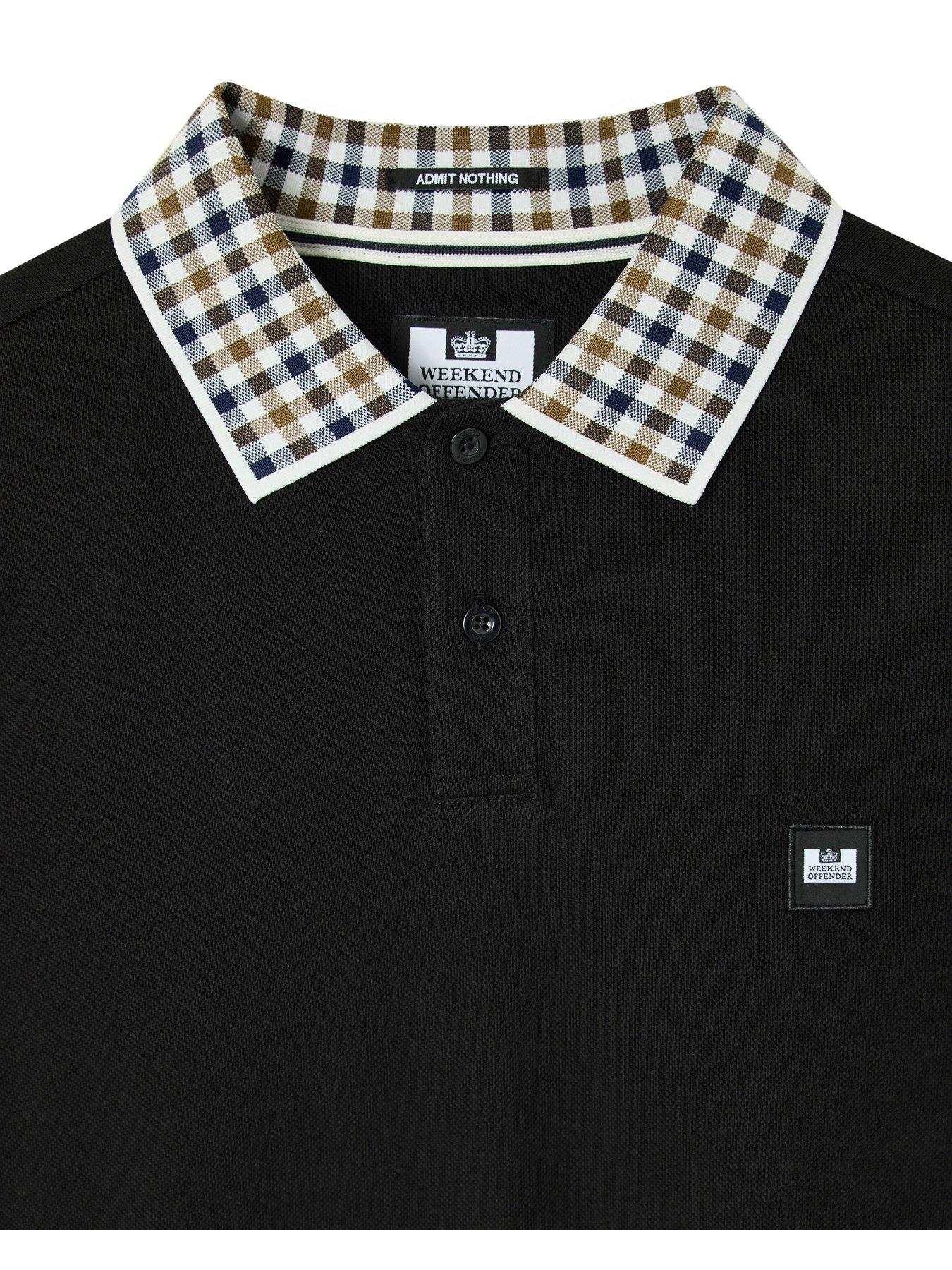 Image 6 of 6 of Weekend Offender Mens Lindley Contrast Collar Long Sleeve Rugby Shirt - Black