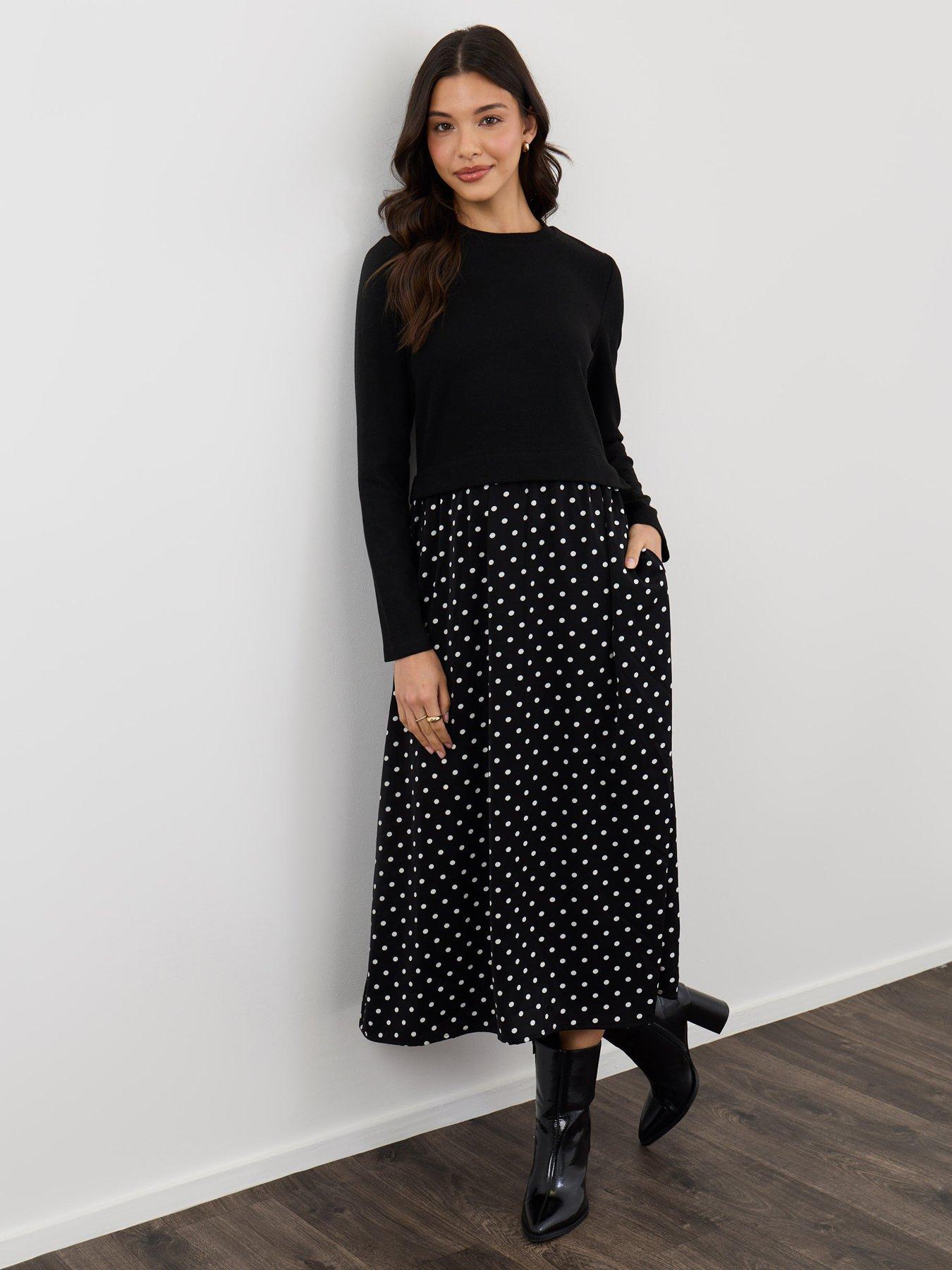 Image 1 of 4 of Threadbare Womens Petite 2-in-1 Long Sleeve Maxi Dress - Black