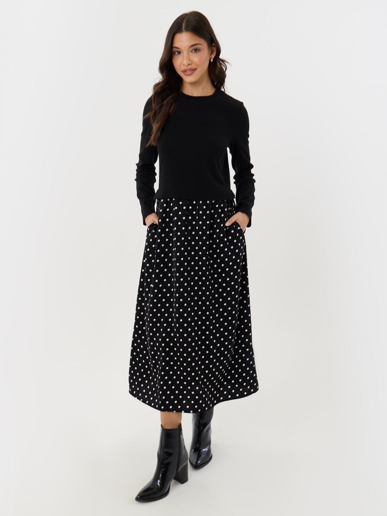 Image 3 of 4 of Threadbare Womens Petite 2-in-1 Long Sleeve Maxi Dress - Black