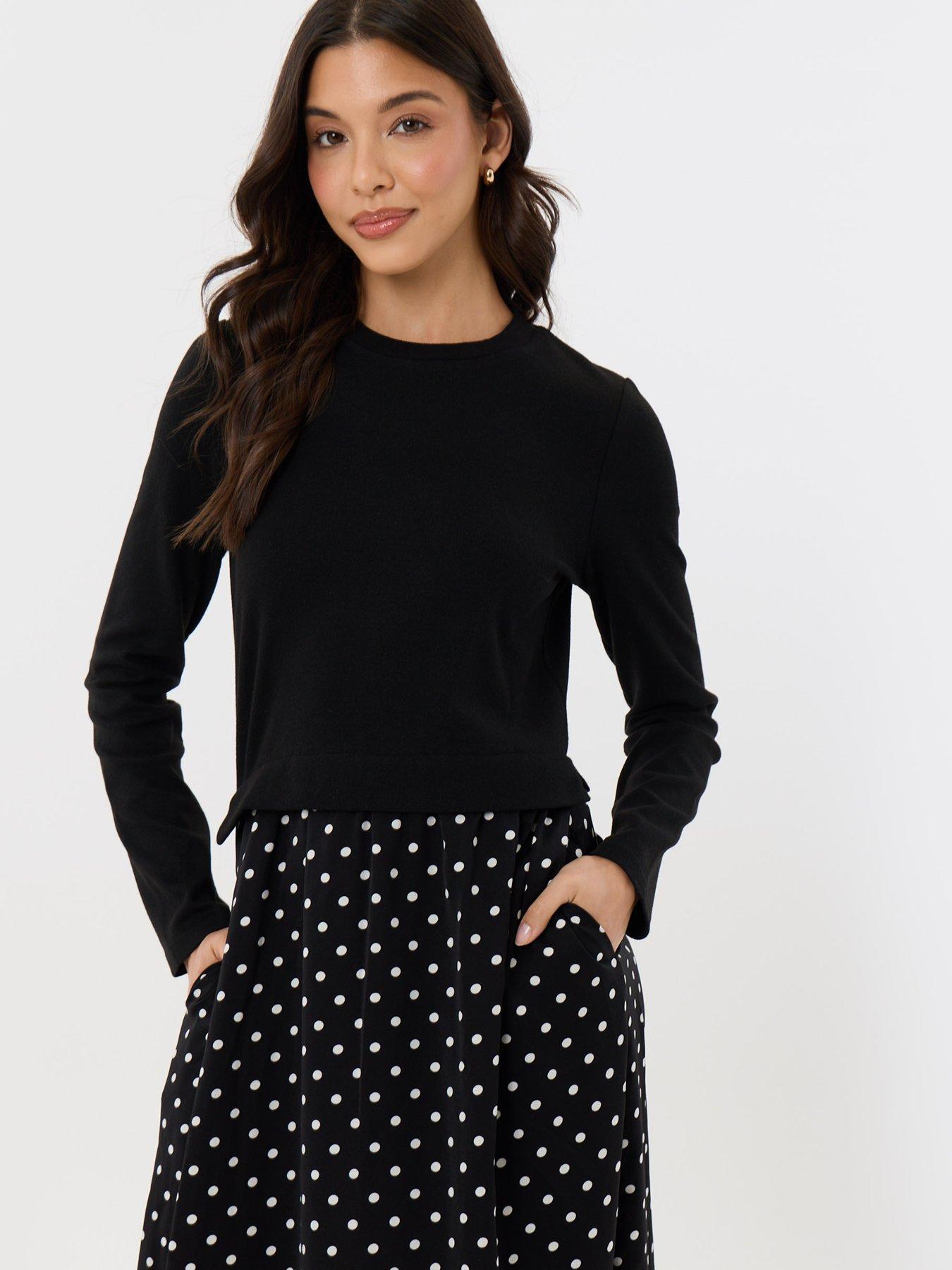 Image 4 of 4 of Threadbare Womens Petite 2-in-1 Long Sleeve Maxi Dress - Black