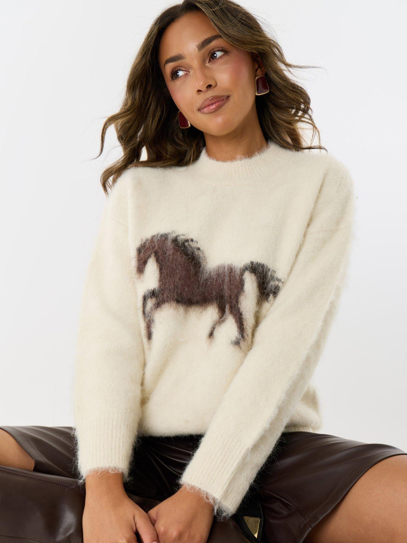 Image 1 of 5 of Threadbare Ladies Sienna Brushed Knit Graphic Jumper - Ecru