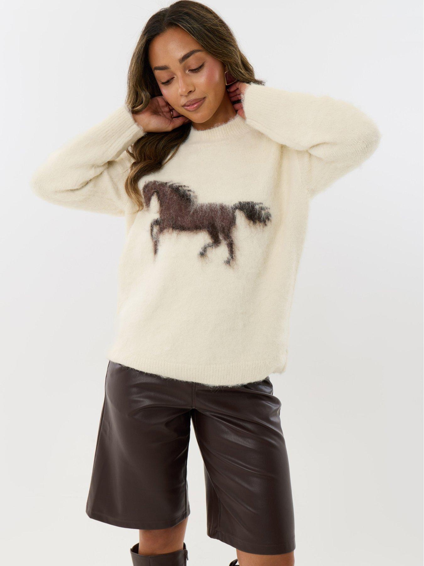 Image 2 of 5 of Threadbare Ladies Sienna Brushed Knit Graphic Jumper - Ecru