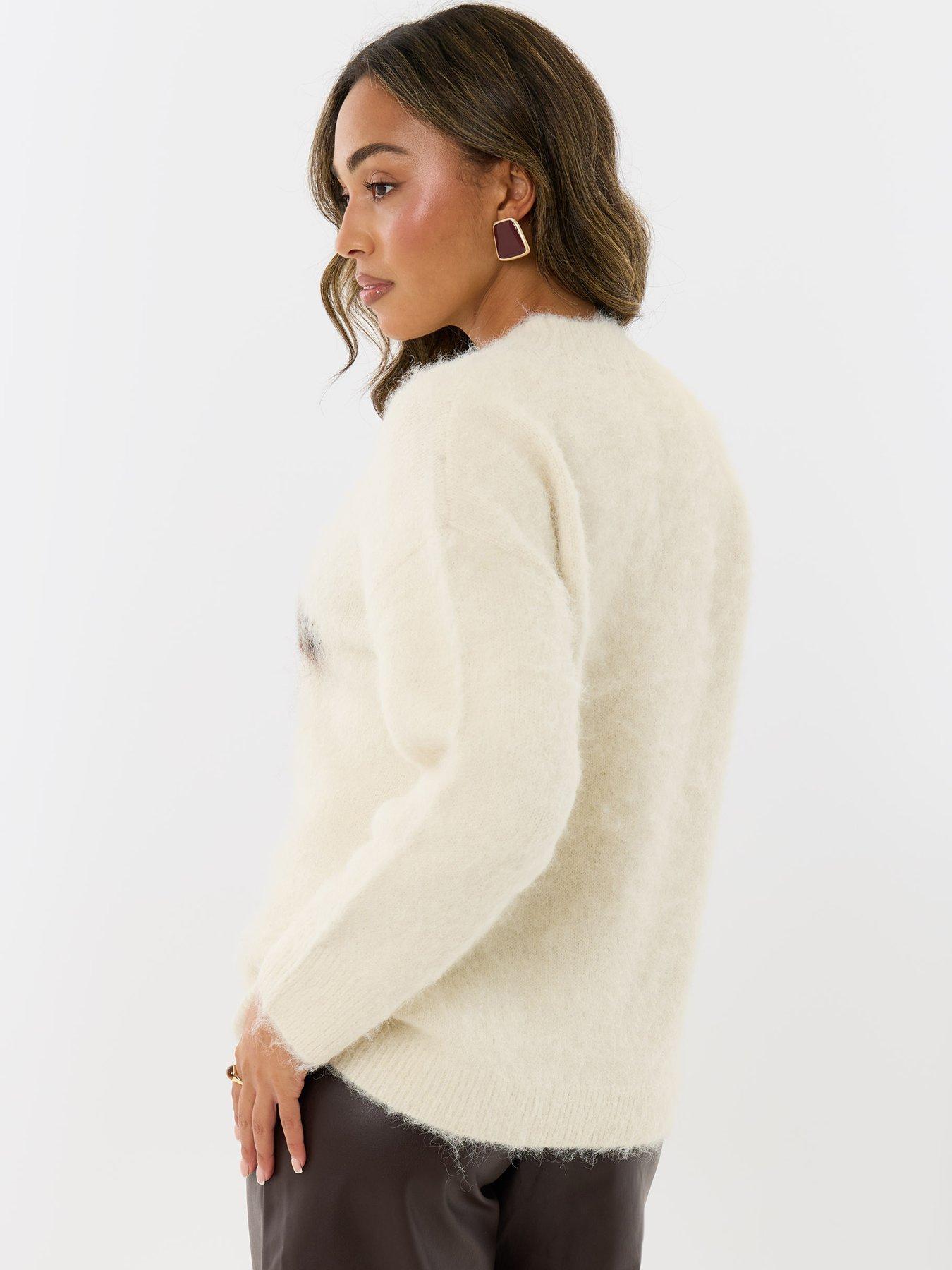 Image 3 of 5 of Threadbare Ladies Sienna Brushed Knit Graphic Jumper - Ecru