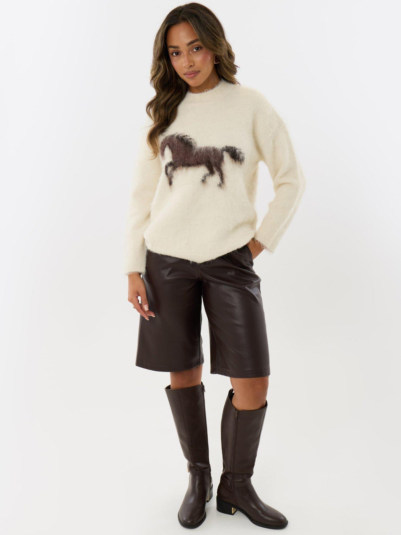 Image 4 of 5 of Threadbare Ladies Sienna Brushed Knit Graphic Jumper - Ecru