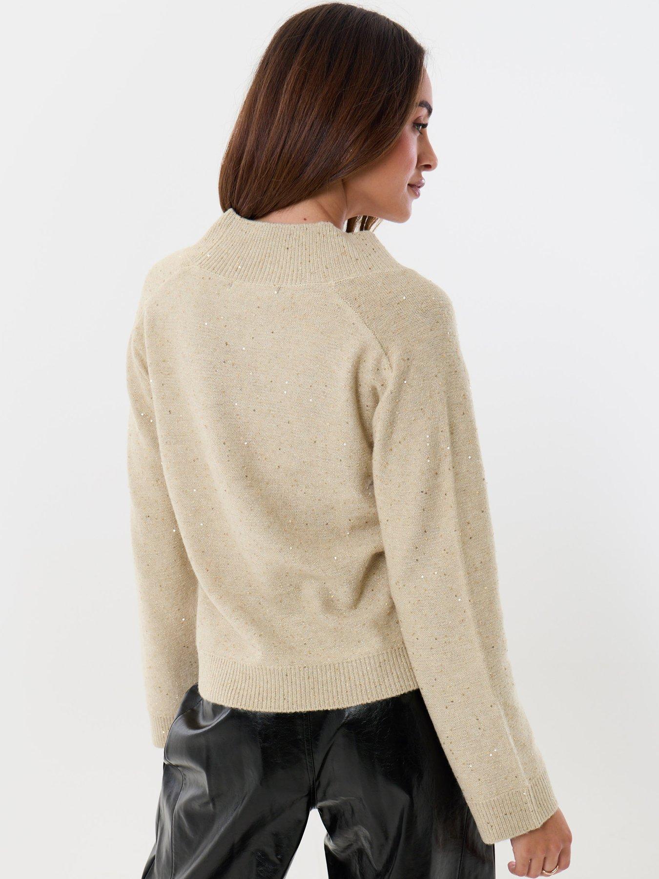 Image 2 of 5 of Threadbare Sequin V-neck Knitted Jumper In Ecru