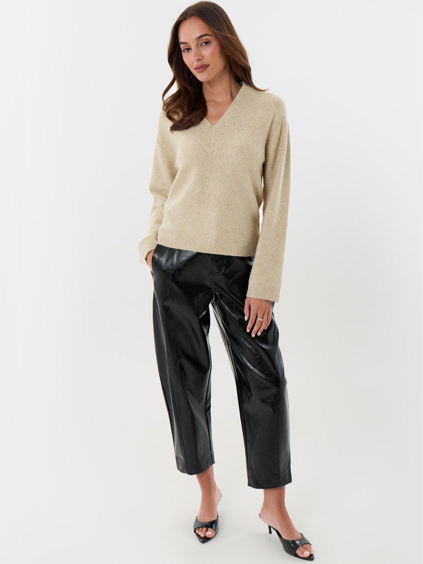 Image 3 of 5 of Threadbare Sequin V-neck Knitted Jumper In Ecru
