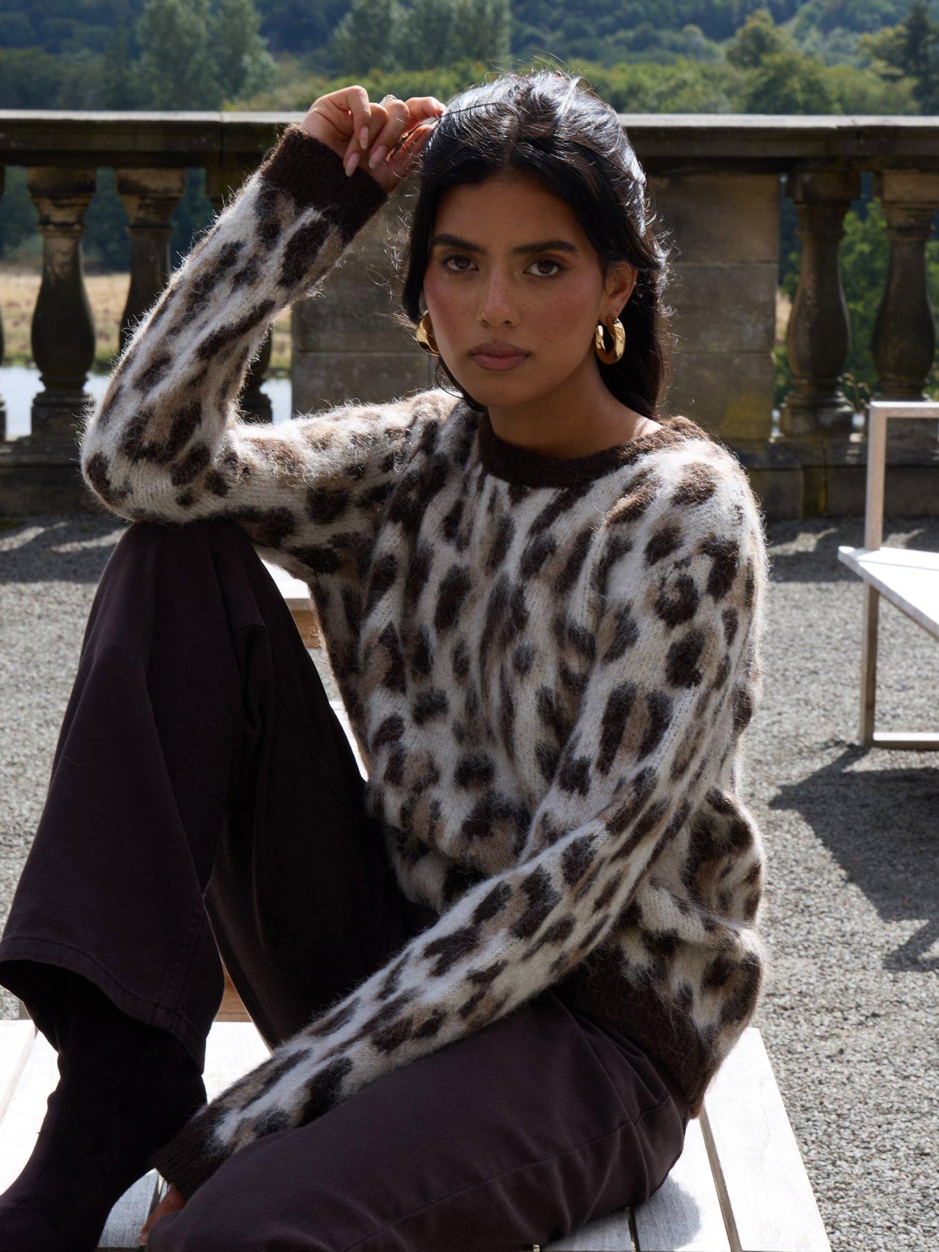 Image 1 of 4 of Threadbare Womens Leopard Print Brushed Crew Neck Jumper - Multi