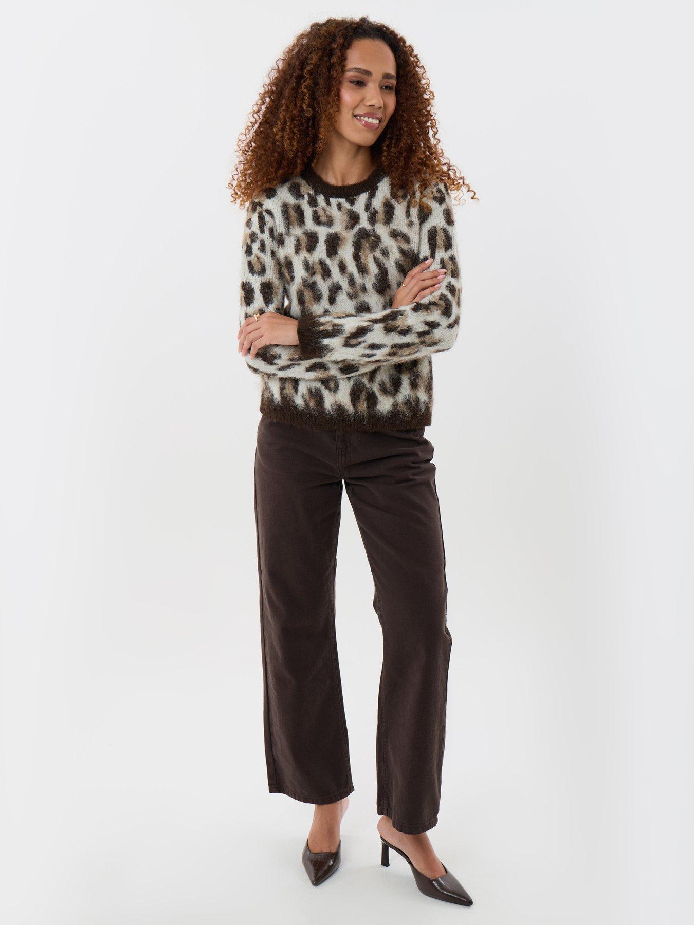 Image 3 of 4 of Threadbare Womens Leopard Print Brushed Crew Neck Jumper - Multi