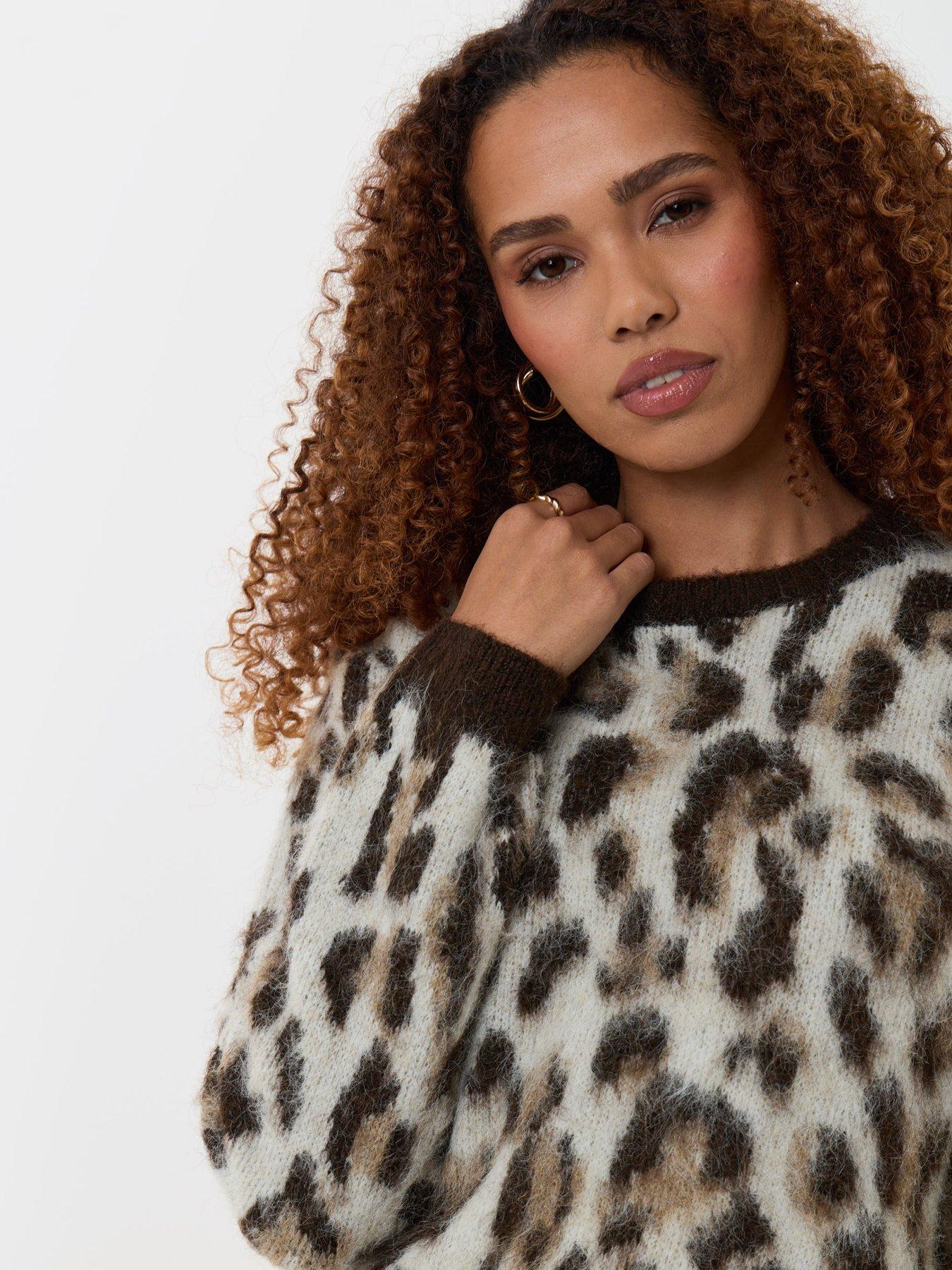 Image 4 of 4 of Threadbare Womens Leopard Print Brushed Crew Neck Jumper - Multi