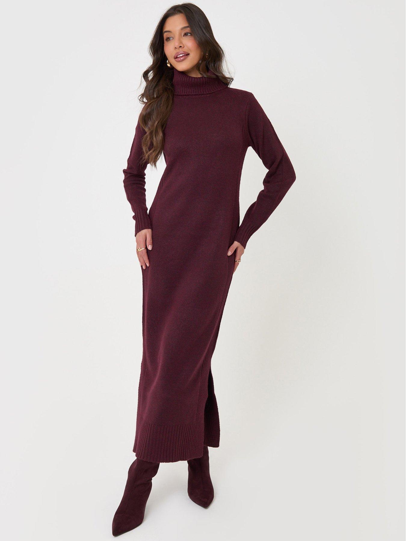 Image 1 of 5 of Threadbare Turtle Neck Maxi Jumper Dress In Plum