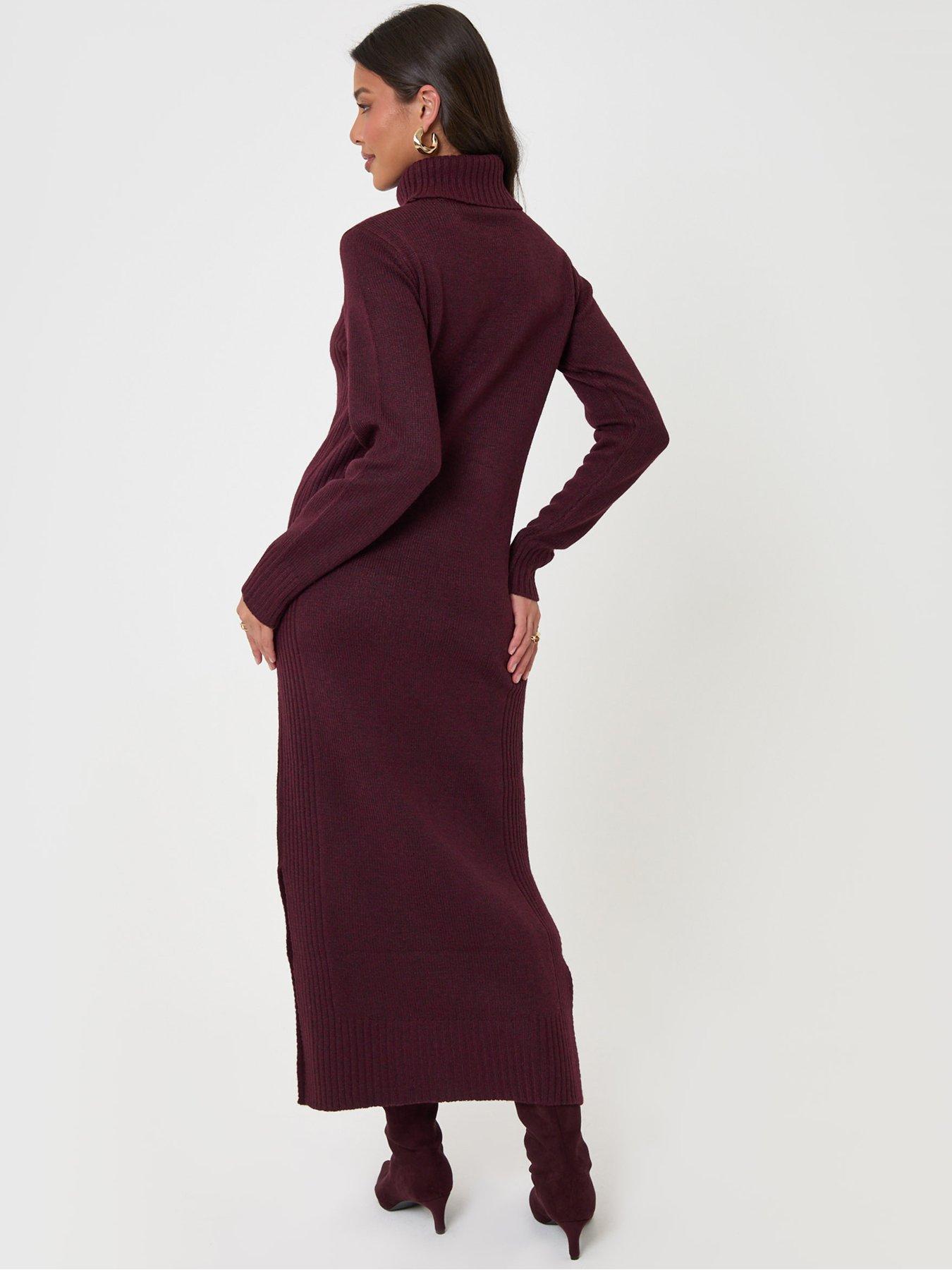 Image 2 of 5 of Threadbare Turtle Neck Maxi Jumper Dress In Plum