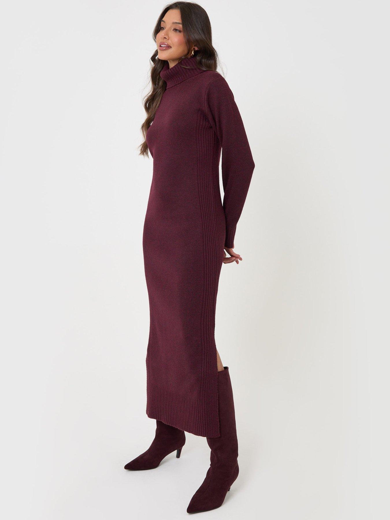 Image 3 of 5 of Threadbare Turtle Neck Maxi Jumper Dress In Plum