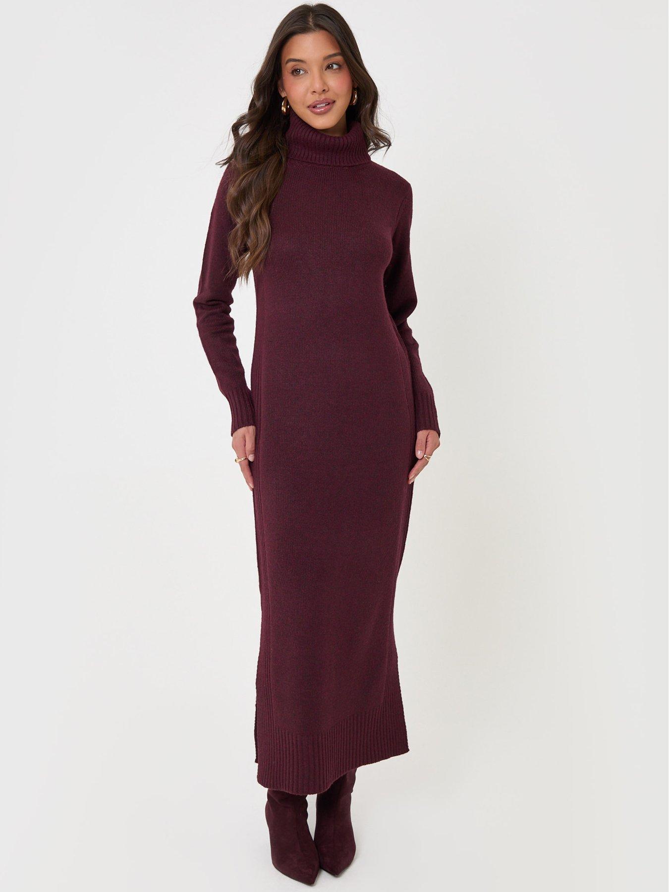 Image 5 of 5 of Threadbare Turtle Neck Maxi Jumper Dress In Plum