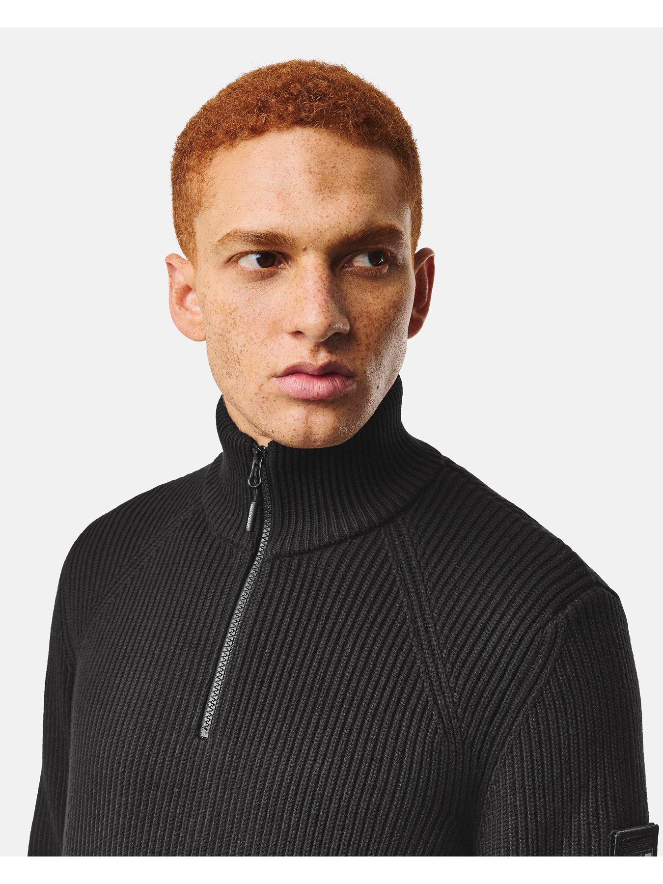 Image 2 of 7 of Weekend Offender Mens Quarter Zip Ribbed Knit Jumper - Black