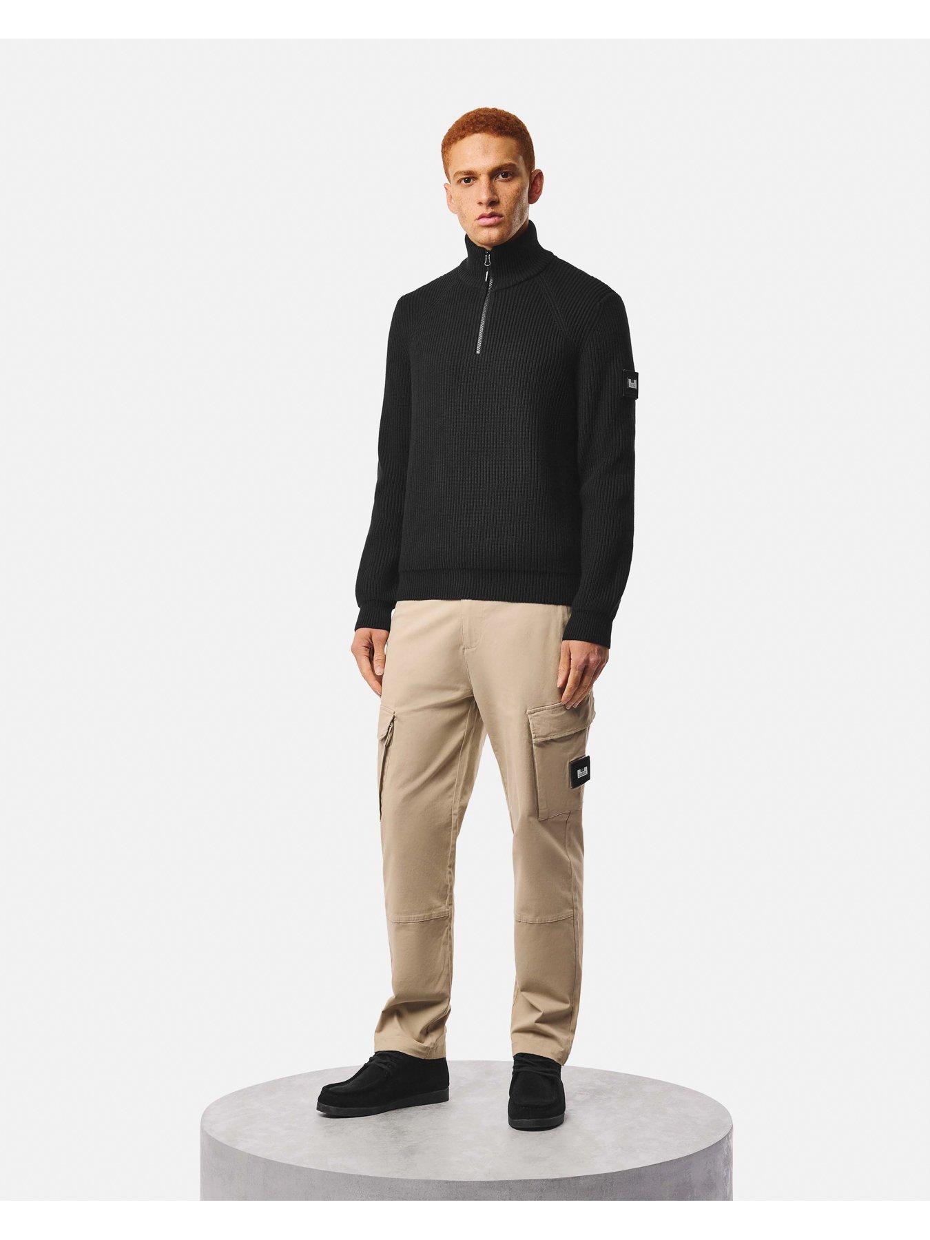 Image 3 of 7 of Weekend Offender Mens Quarter Zip Ribbed Knit Jumper - Black