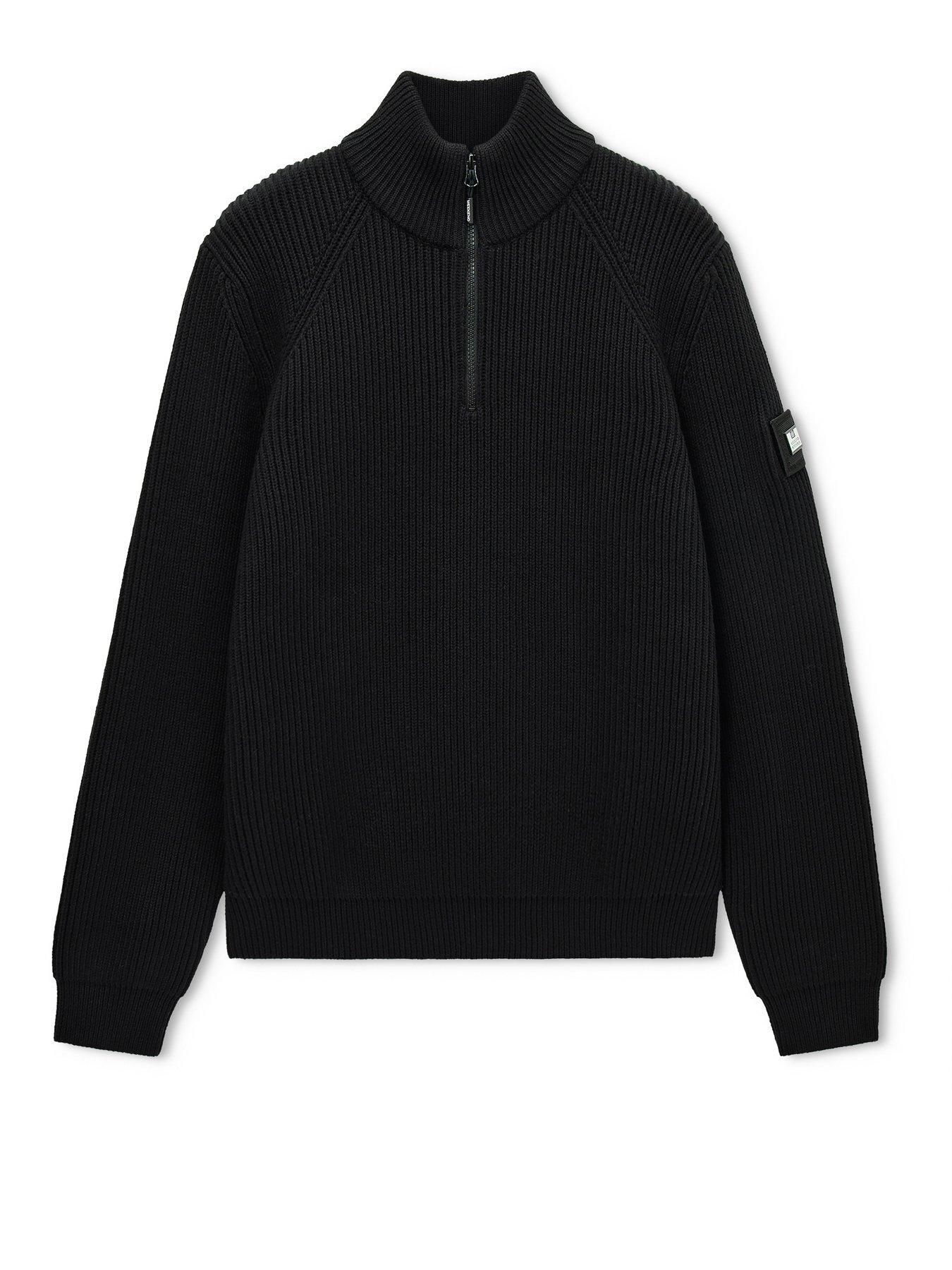 Image 5 of 7 of Weekend Offender Mens Quarter Zip Ribbed Knit Jumper - Black