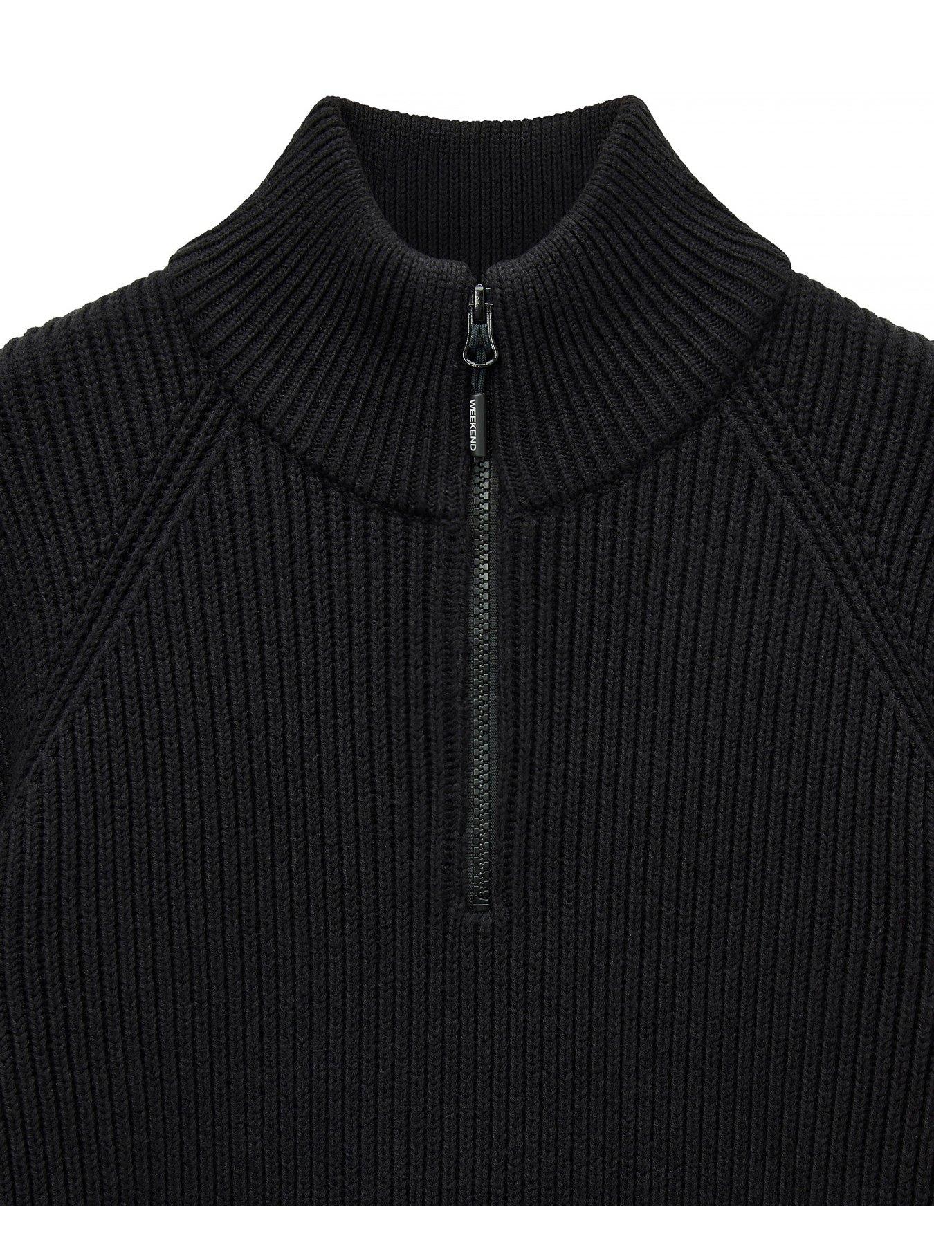 Image 6 of 7 of Weekend Offender Mens Quarter Zip Ribbed Knit Jumper - Black