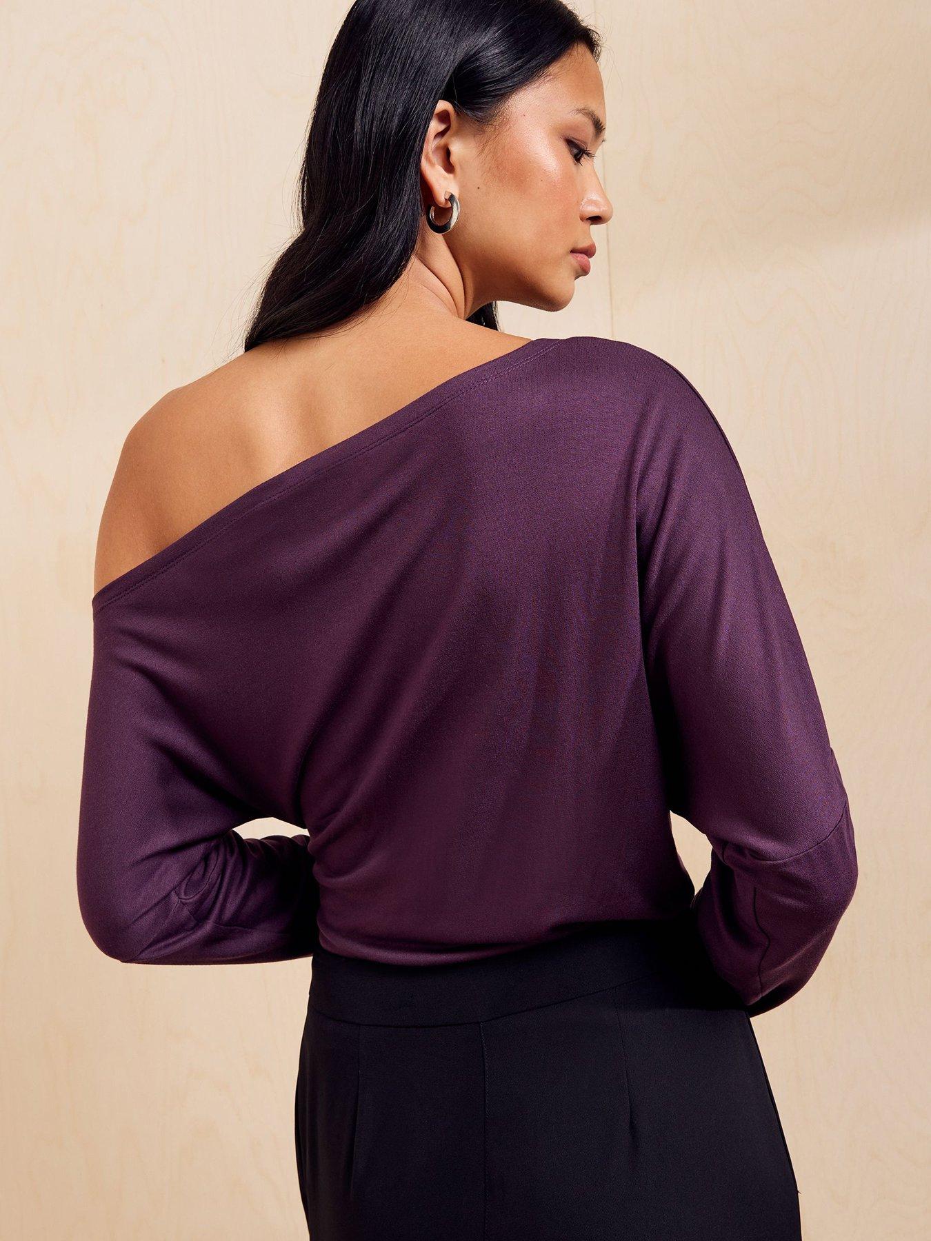 Image 2 of 5 of Friends Like These Aubergine Purple Off Shoulder Long Sleeve Jersey Top