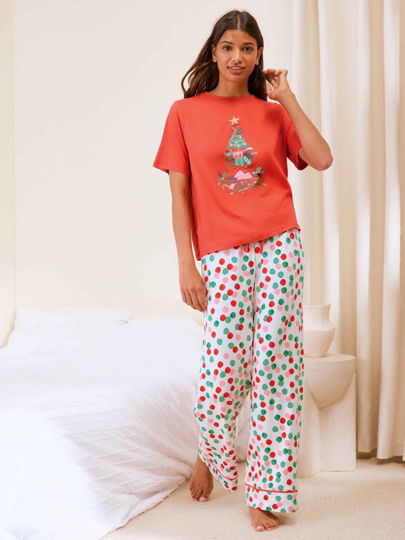 Image 1 of 5 of Friends Like These Womens Festive Print Stretch Christmas Pyjama Set - Red