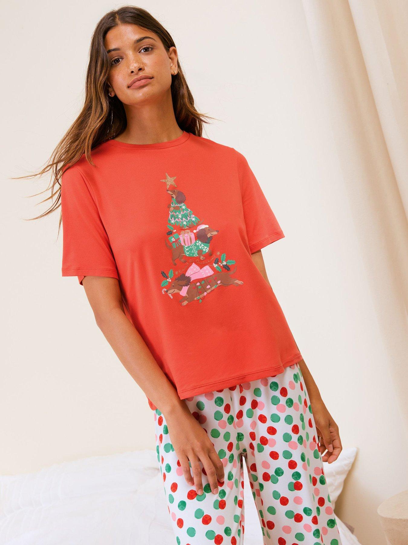 Image 3 of 5 of Friends Like These Womens Festive Print Stretch Christmas Pyjama Set - Red