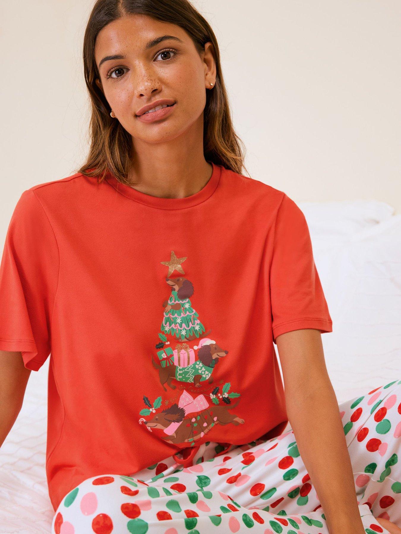 Image 4 of 5 of Friends Like These Womens Festive Print Stretch Christmas Pyjama Set - Red