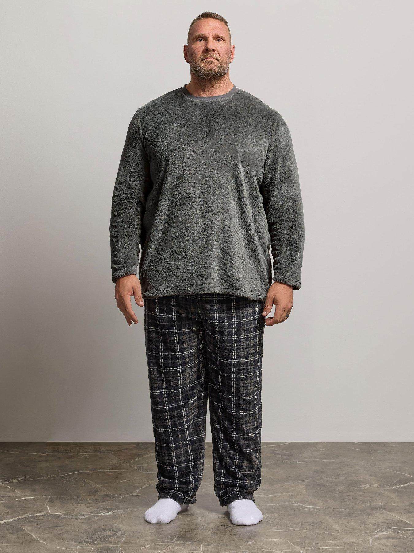 Image 1 of 3 of BadRhino Mens Fleece Check Lounge Set Pyjamas - Grey