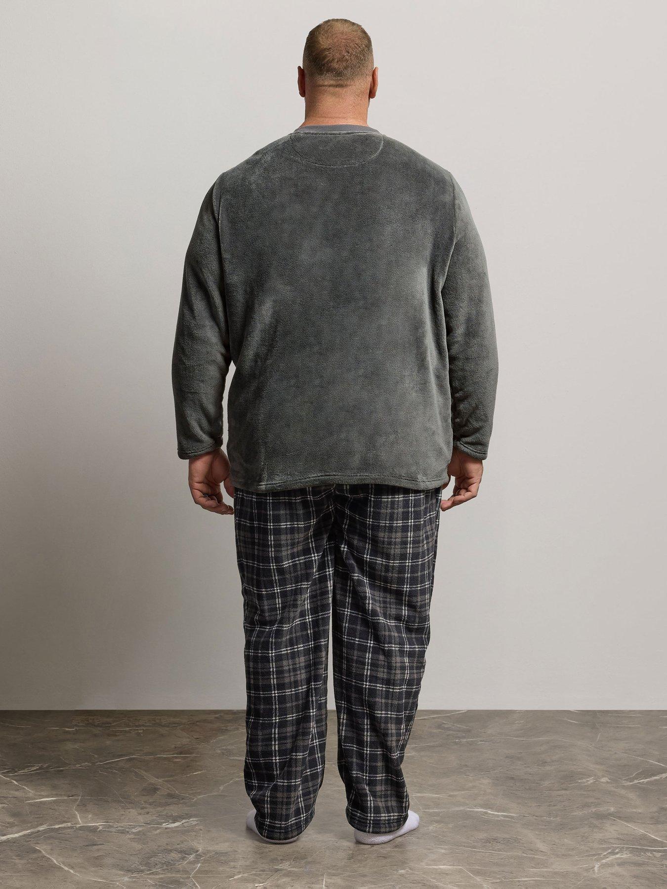 Image 2 of 3 of BadRhino Mens Fleece Check Lounge Set Pyjamas - Grey