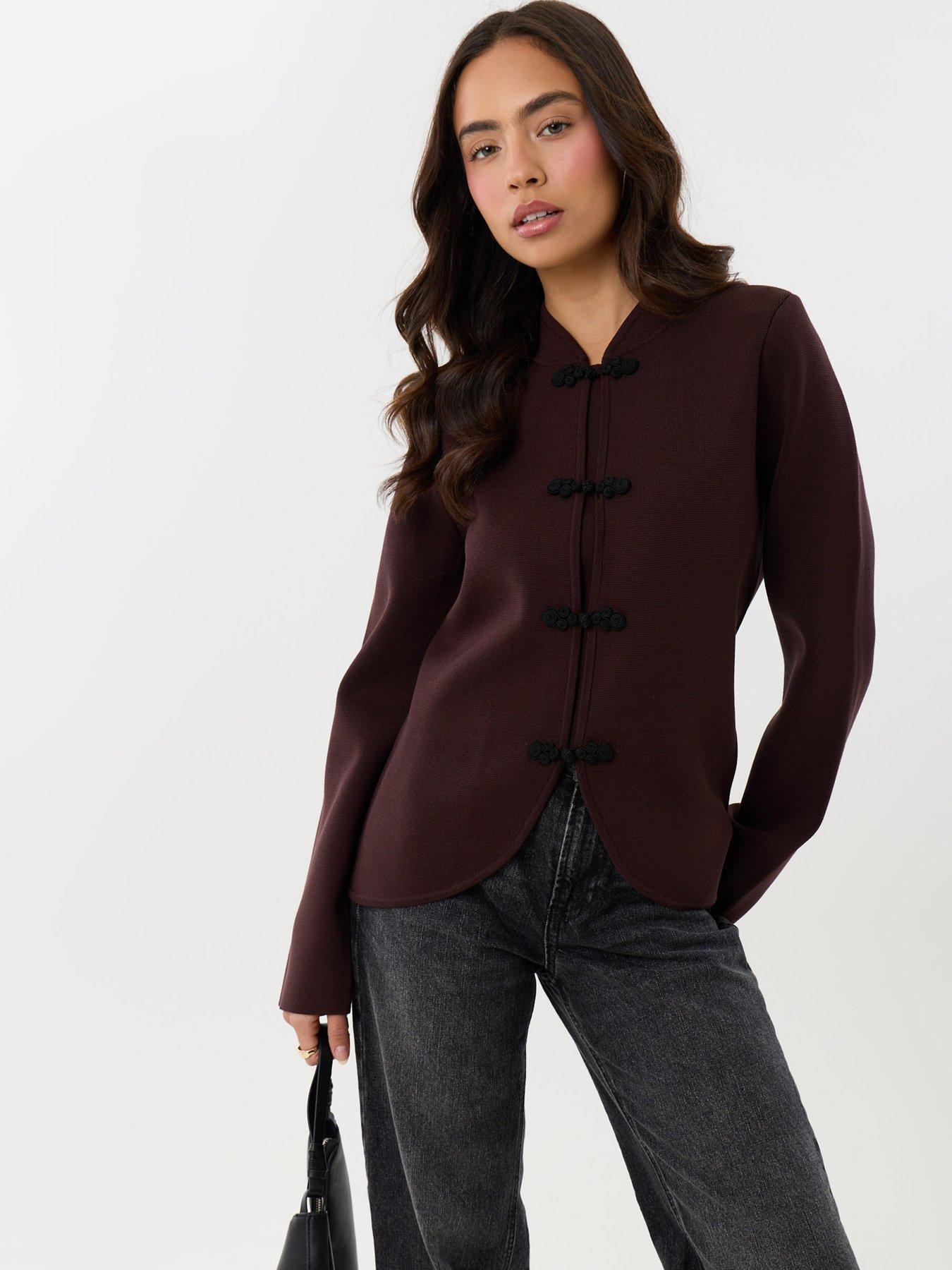 Image 1 of 5 of Threadbare Ladies Jasmina Fireman Clasp Knit Cardigan - Choc