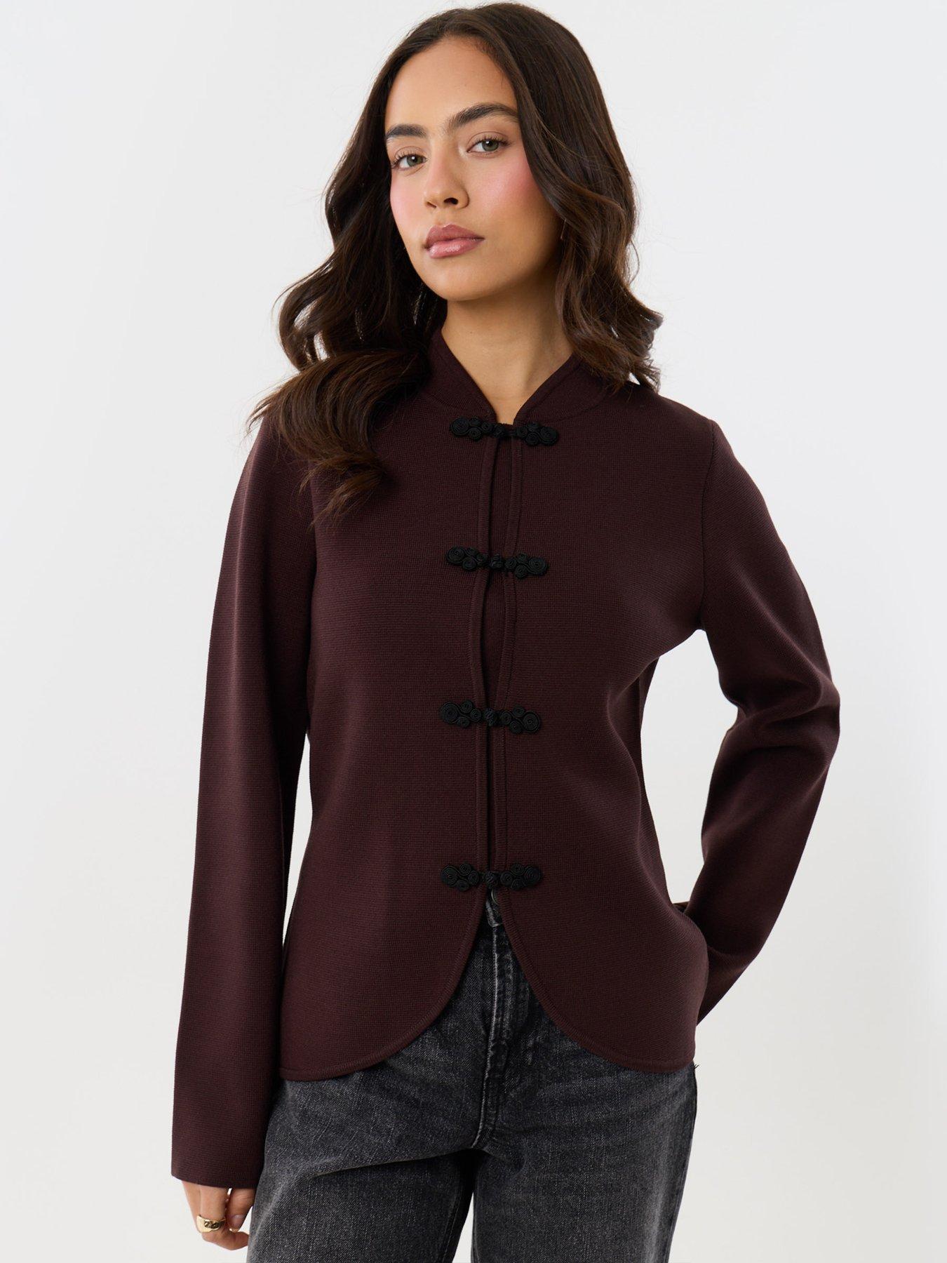 Image 5 of 5 of Threadbare Ladies Jasmina Fireman Clasp Knit Cardigan - Choc
