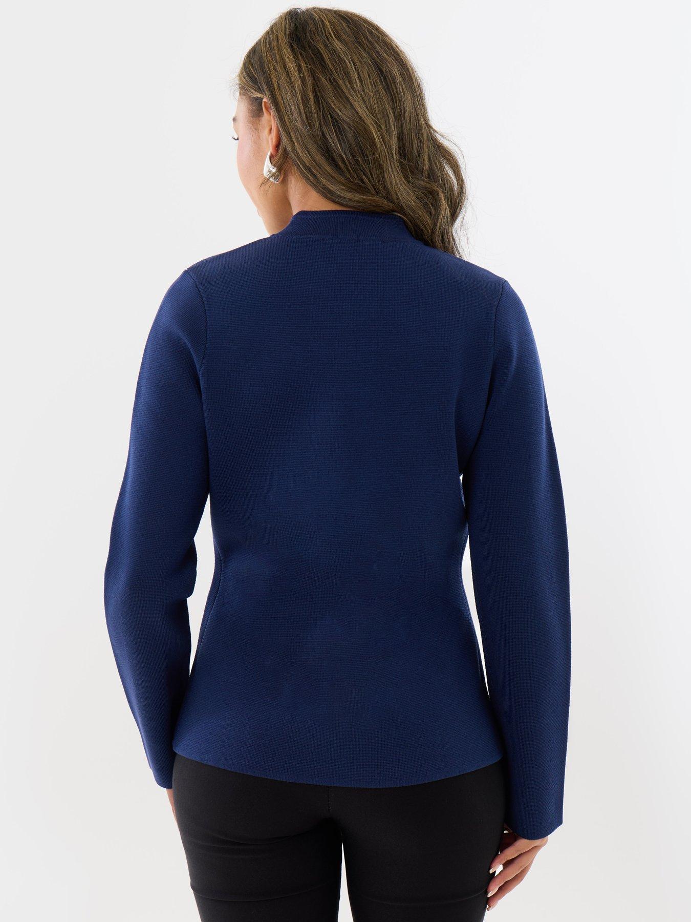 Image 2 of 4 of Threadbare Womens Curved Hem Mandarin Style Cardigan - Navy